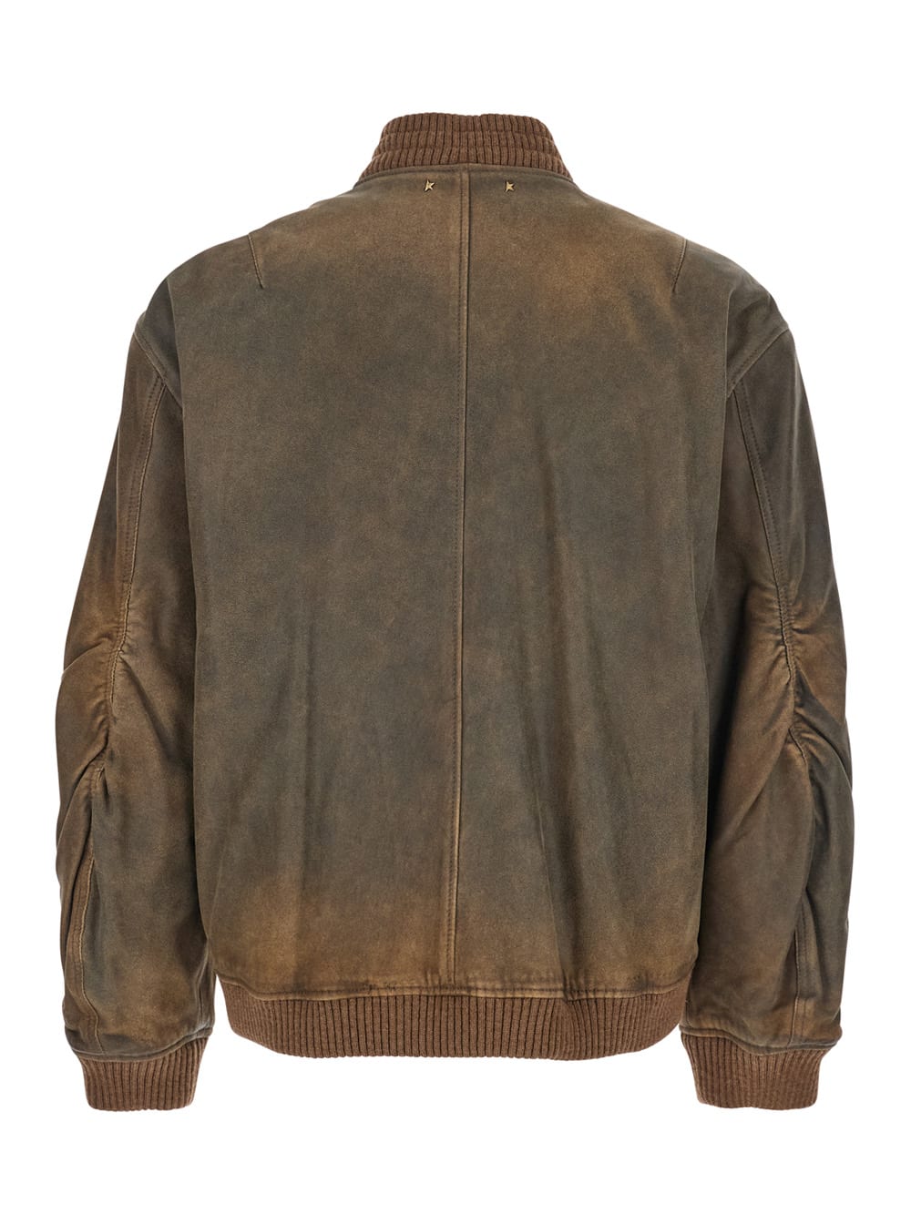 Golden Goose Brown Jacket With Sleeve Pocket And Distressed Effects In Leather Man In Animal Print