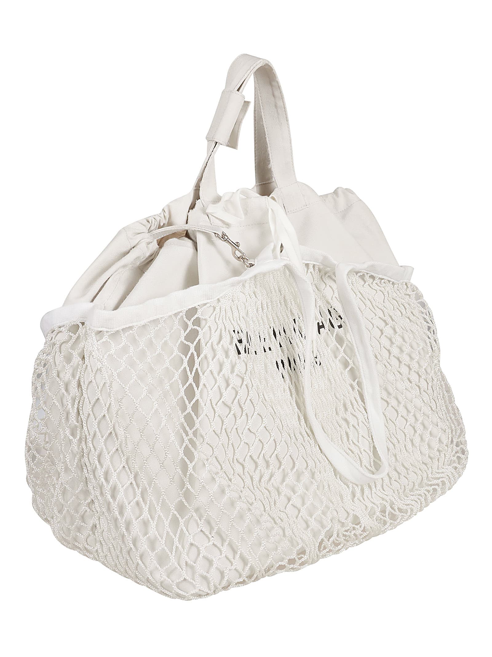 Shop Balenciaga Logo Mesh Tote In White/black