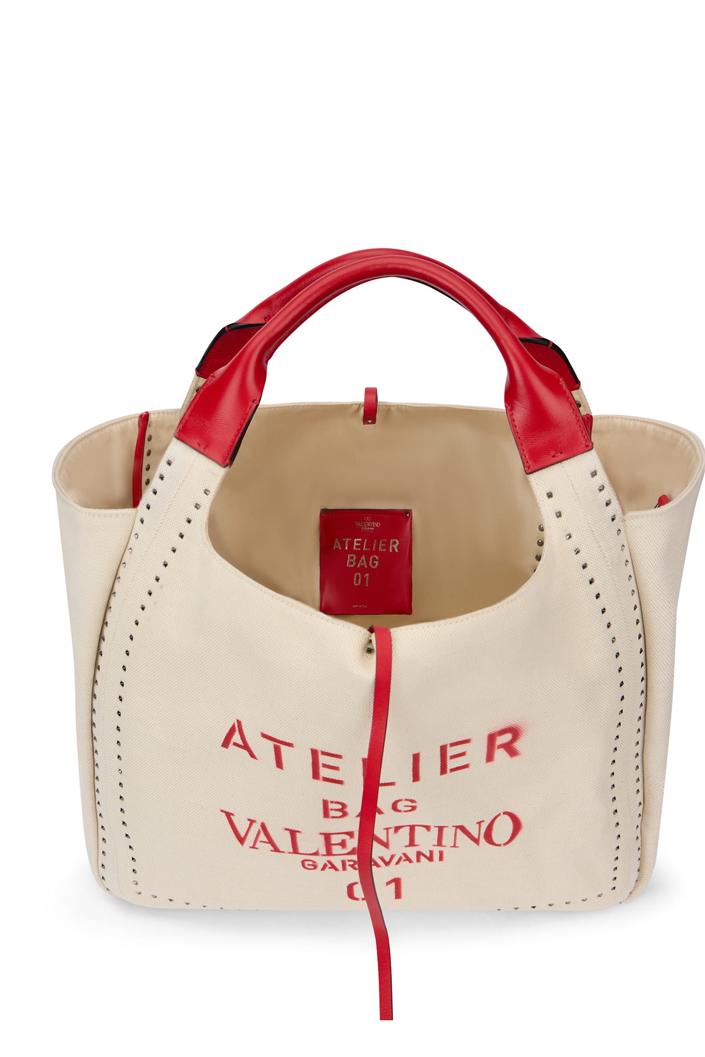 Valentino Elegant Beige Tote Bag With Red Details In White