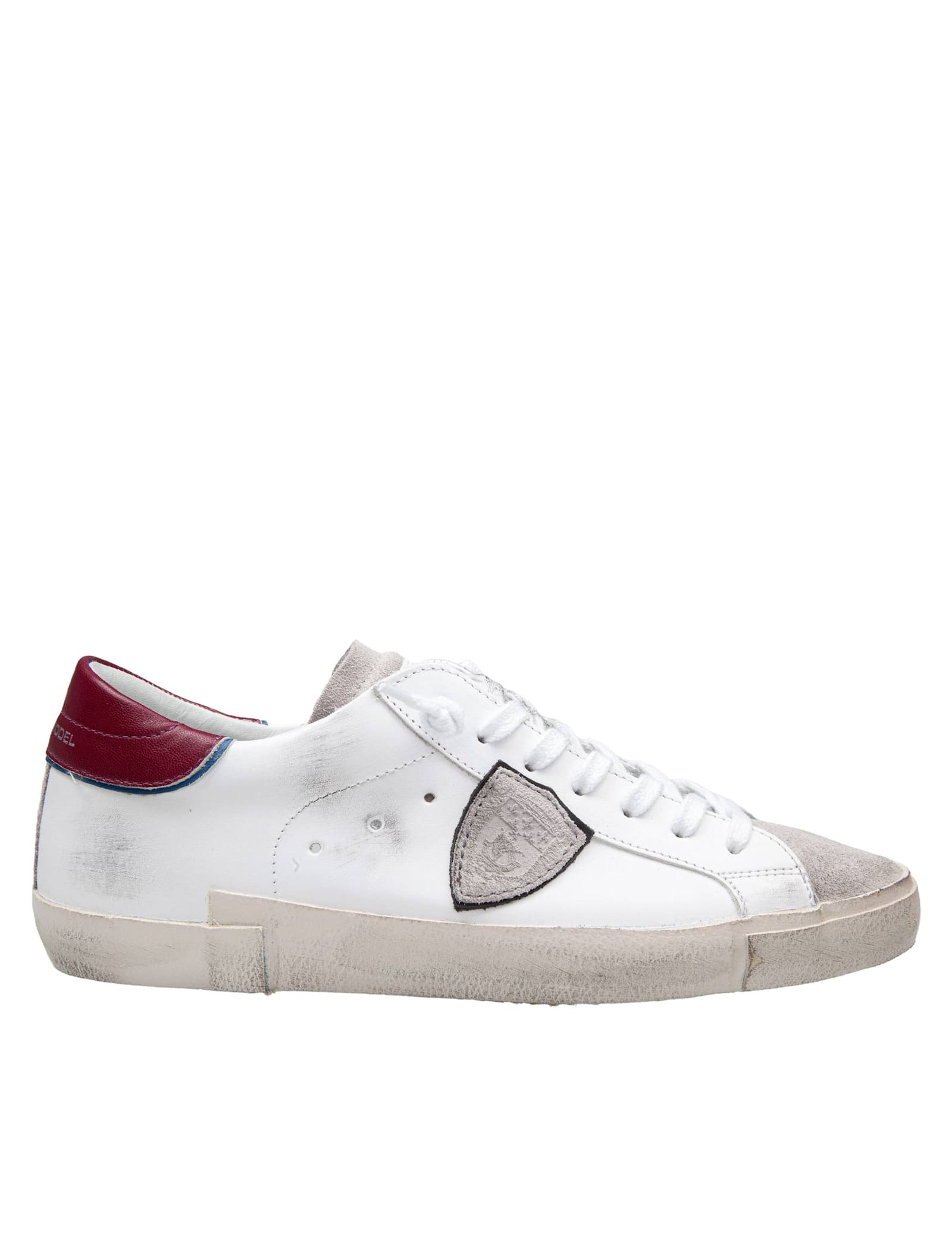 Shop Philippe Model Prsx Low Leather Sneakers White And Burgundy