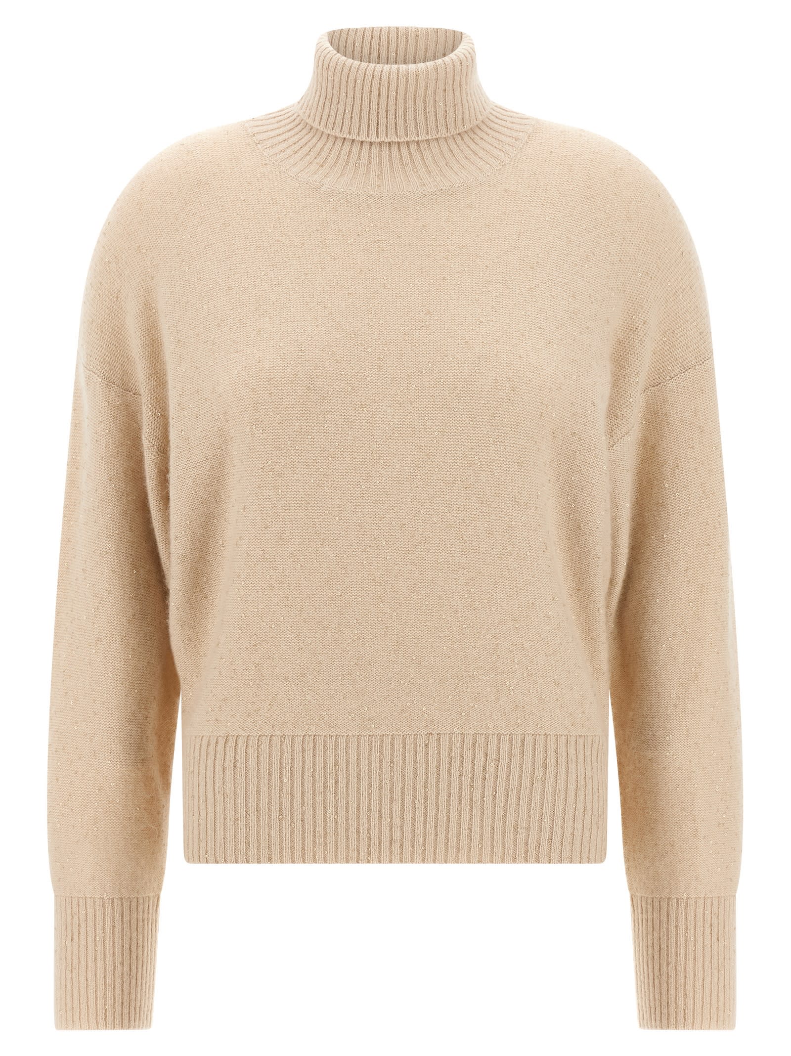 Fabiana Filippi Sequin Turtleneck Sweater Sweaters And Cardigans Beige In Nude