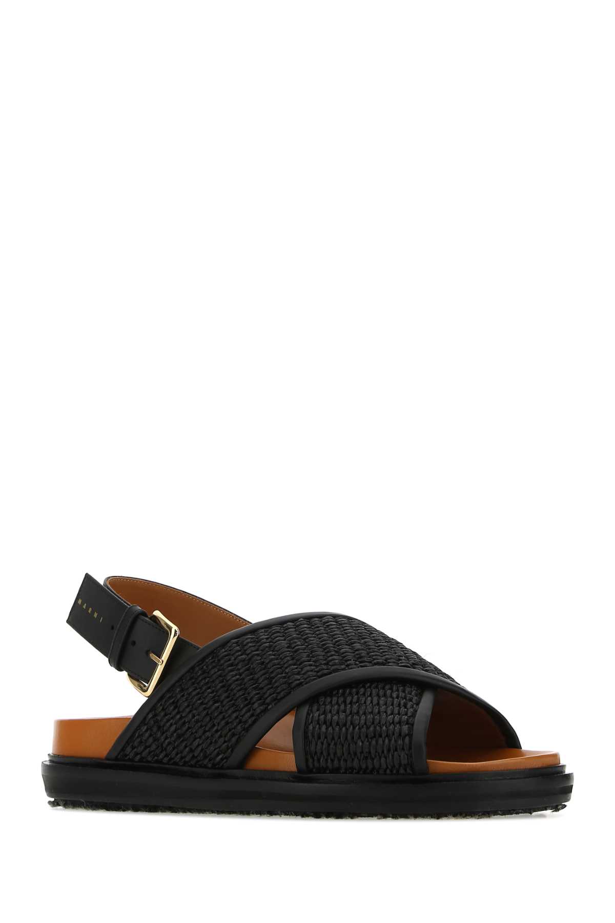 Shop Marni Black Raffia And Leather Fussbett Sandals In Zo166