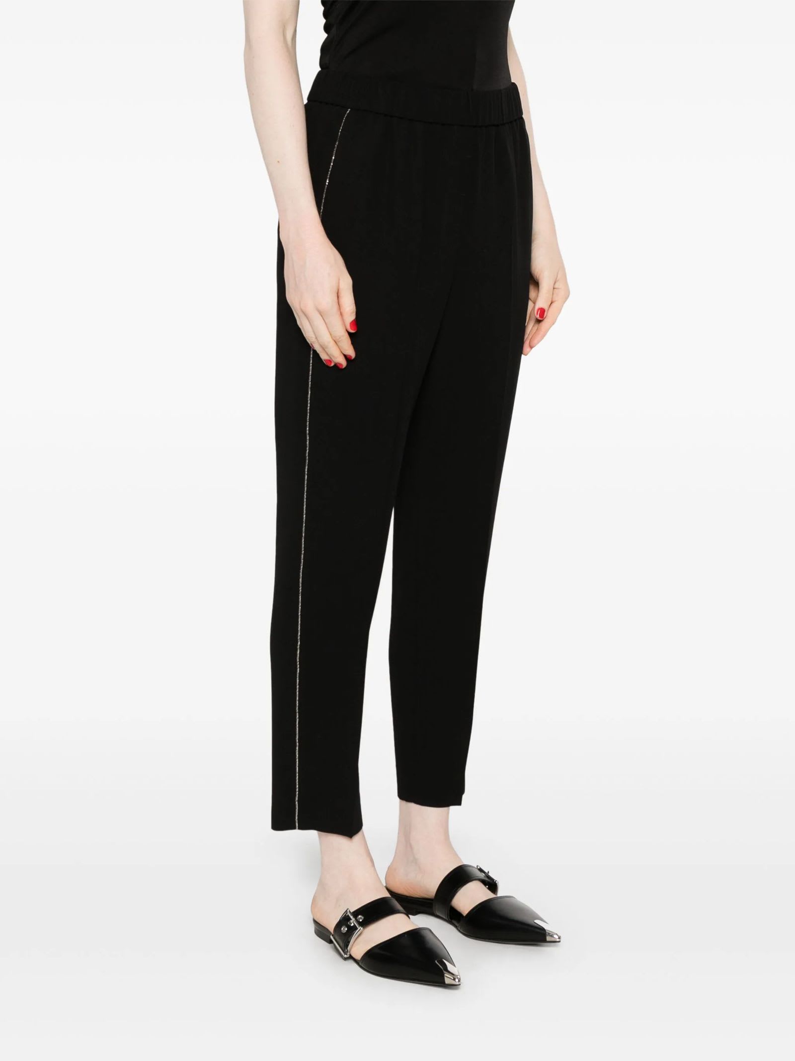 Shop Peserico Black Wool Blend Carrot Trousers