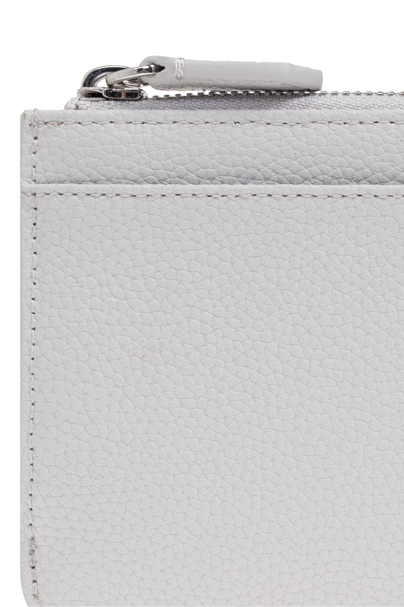 Emporio Armani Myea Deer-print Card Holder With Zip In Oyster Mushroom