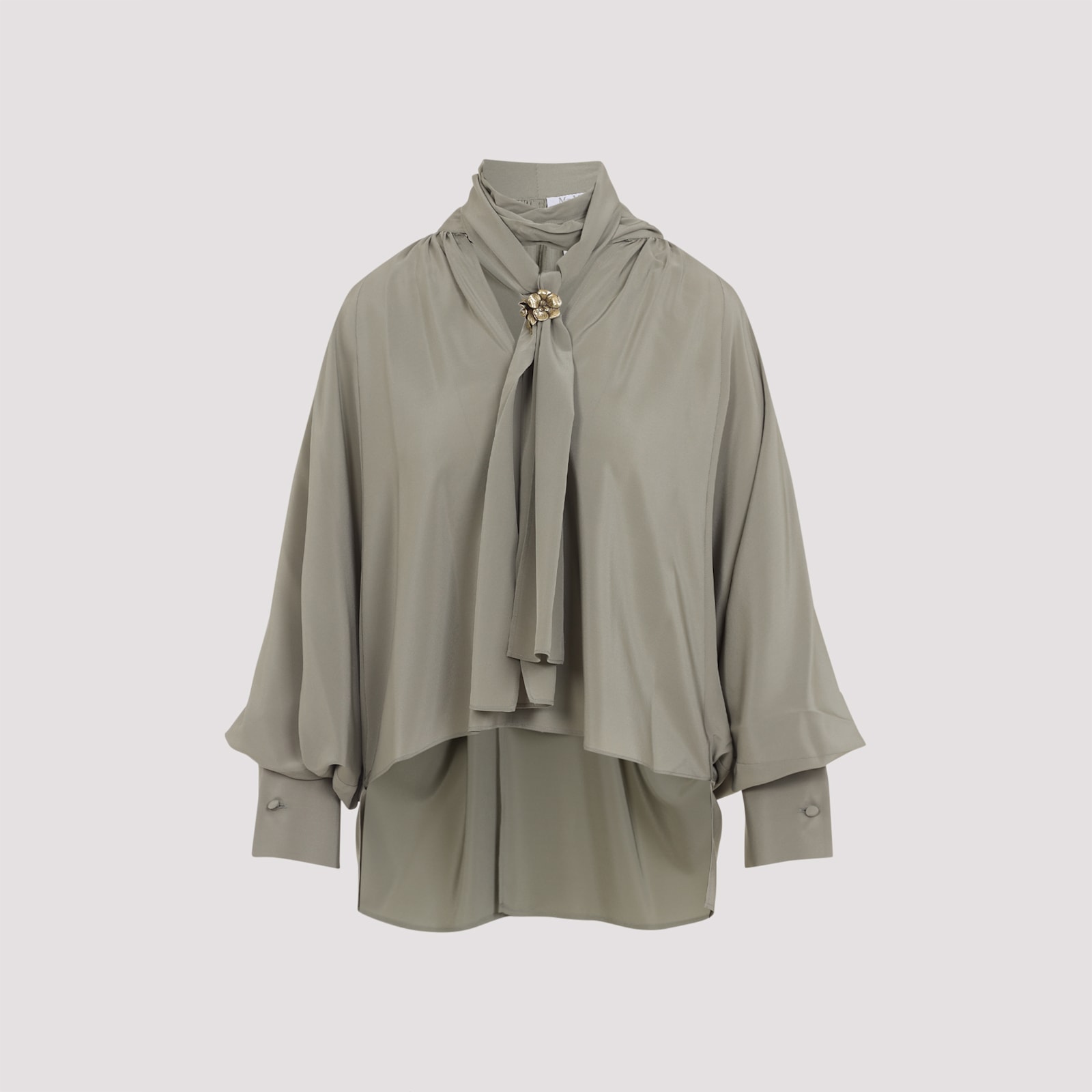 Max Mara Leonida Blouse Draped Design Long Sleeves In Green