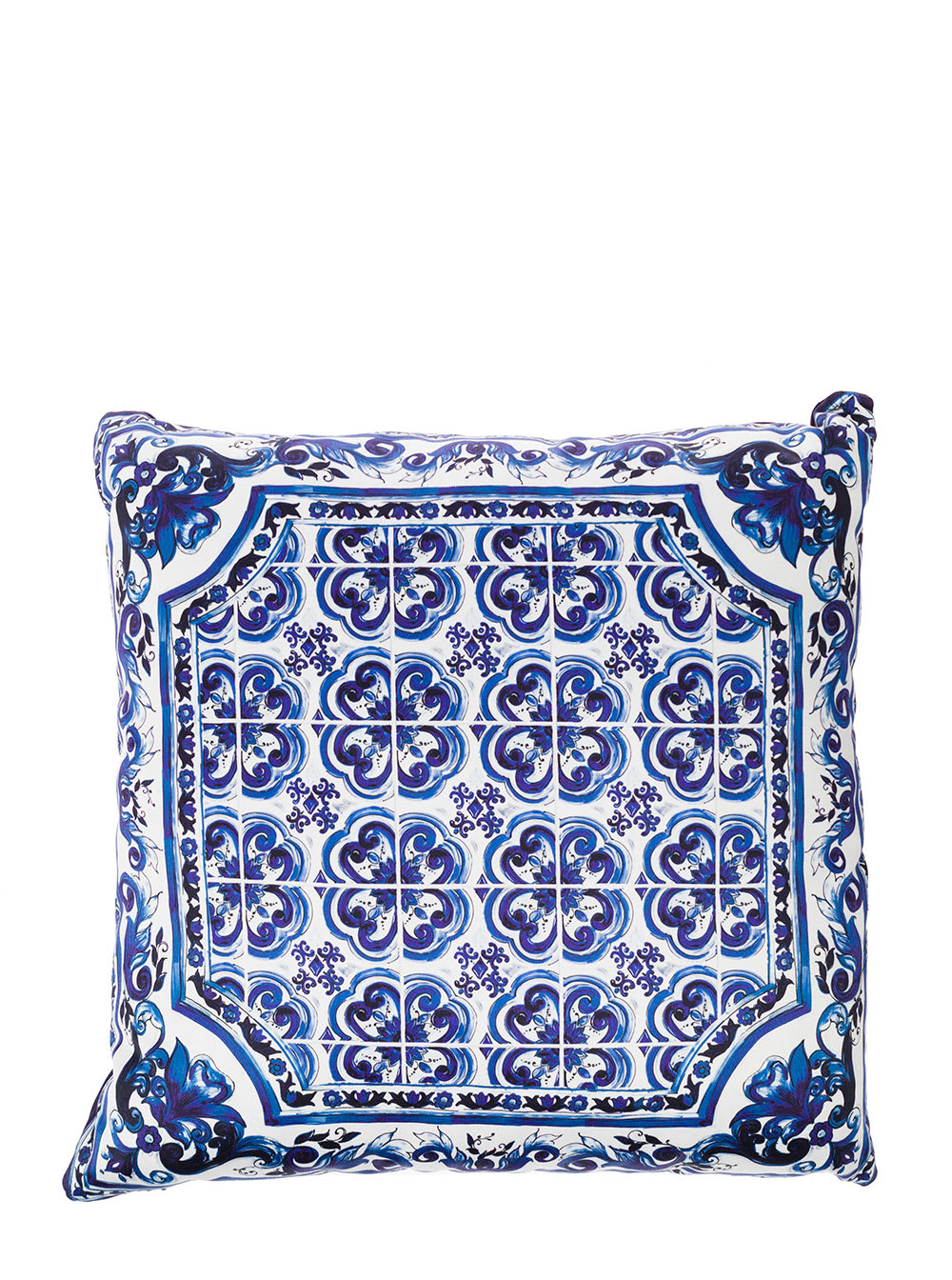 Shop Dolce & Gabbana Blue And White Small Cushion With Blue Mediterranean Print In Duchesse Cotton