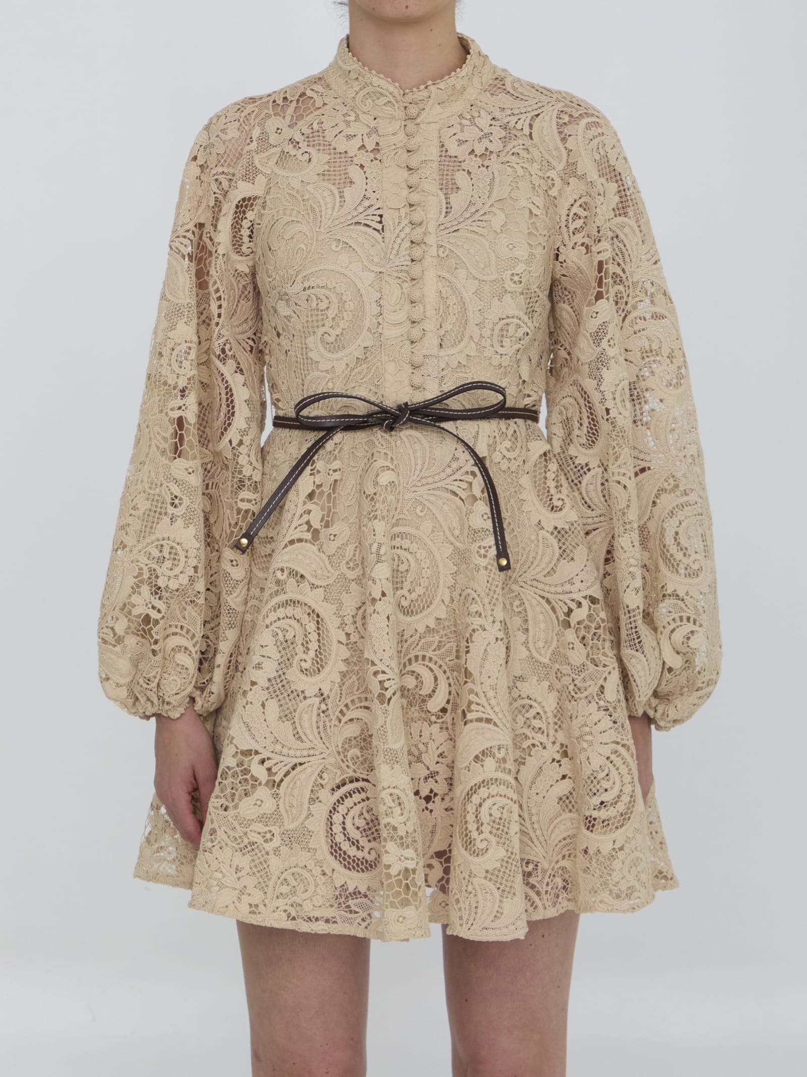 Shop Zimmermann Waverly Lace Mini Dress In Beige