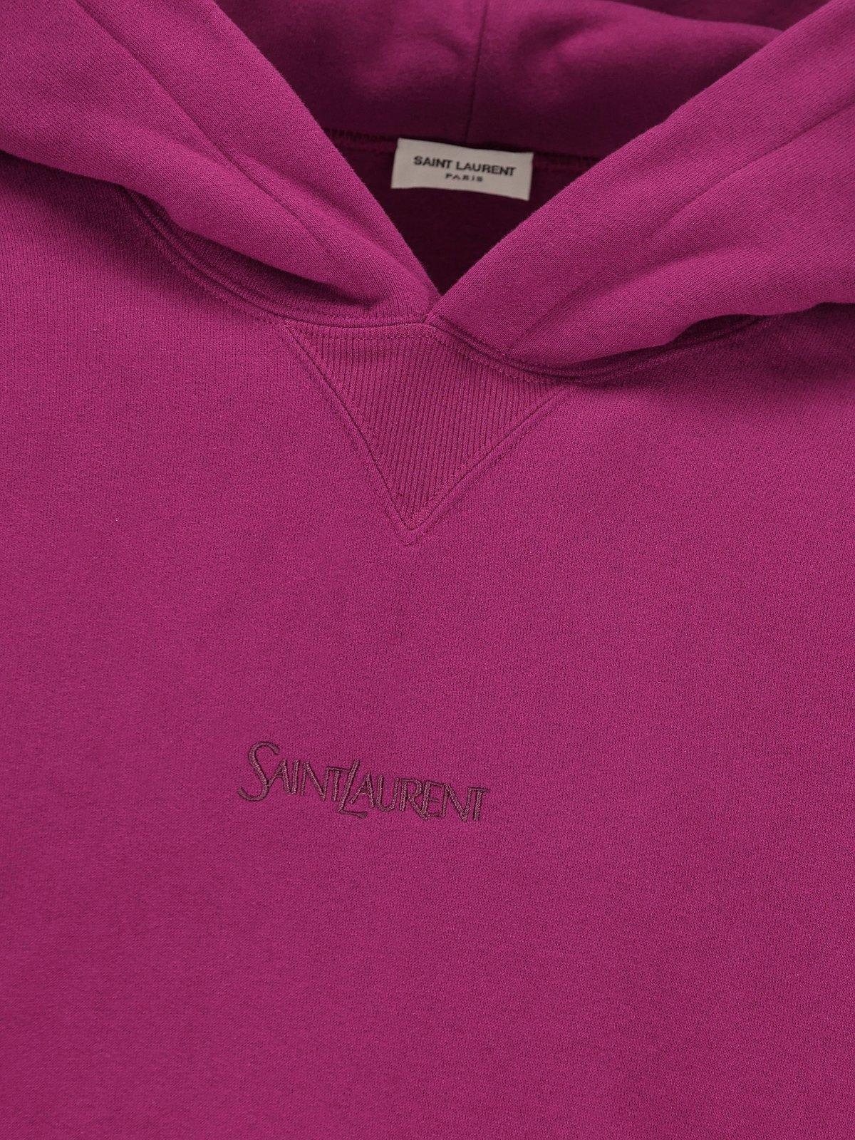 Saint Laurent Logo Embroidered Long-sleeved Hoodie In Fuchsia