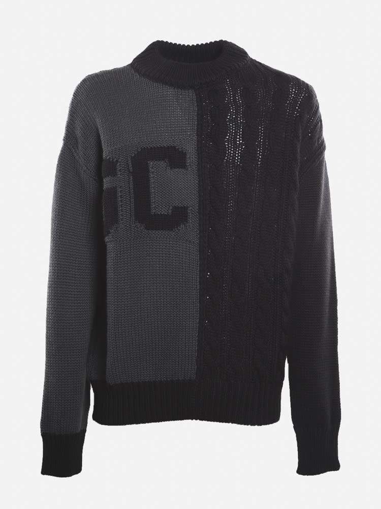 GCDS Wool Blend Pullover With Cable Knit And Maxi Logo In Contrasting Color
