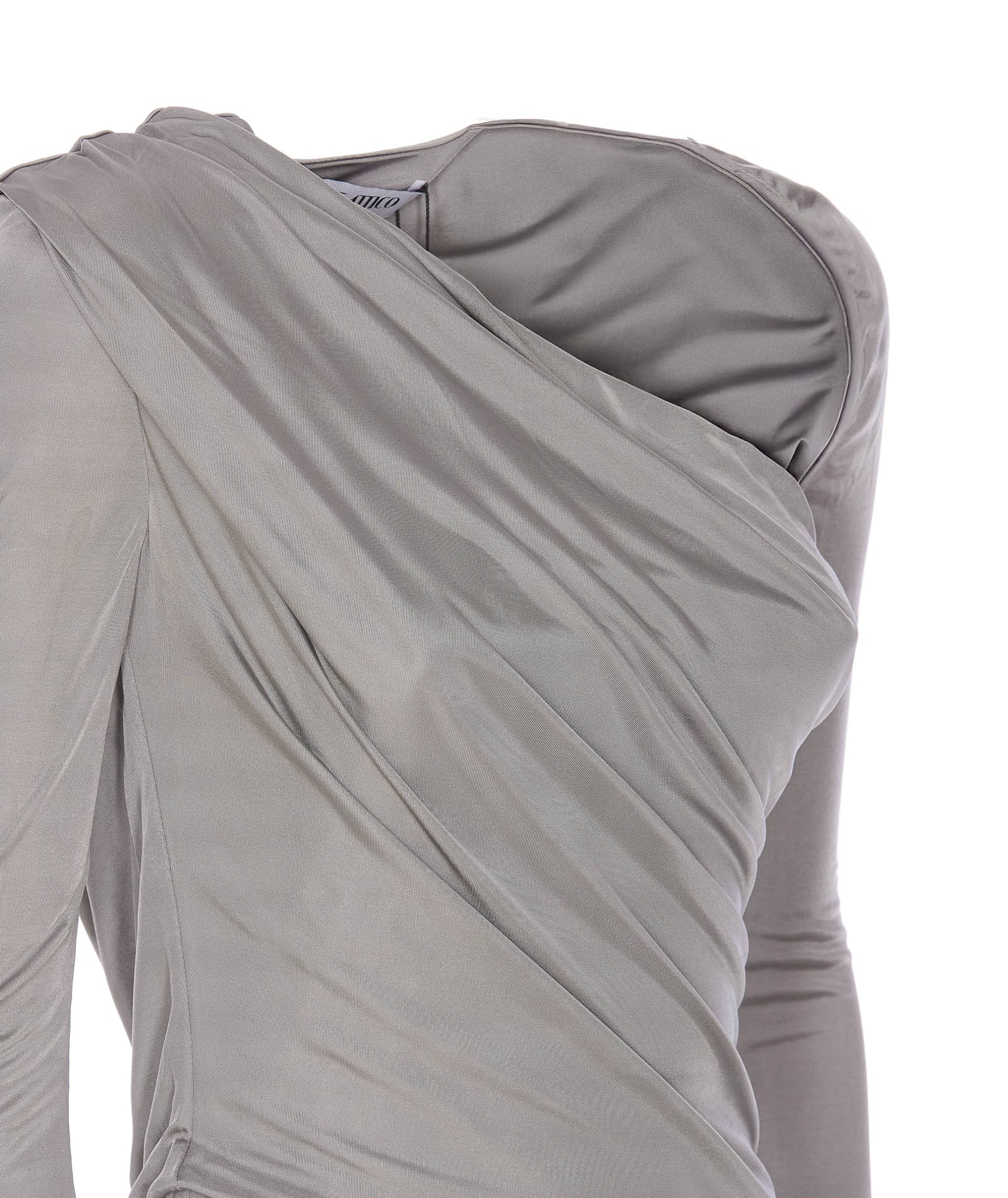 Attico Draped Satin Long Sleeved Mini Dress In Grey