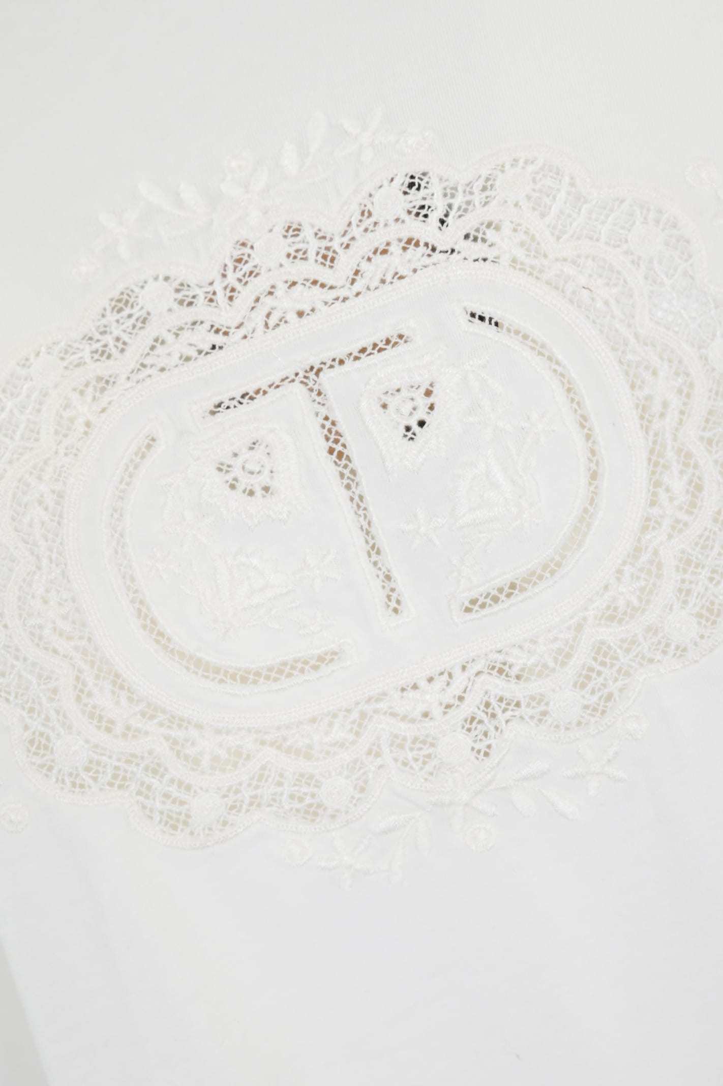 Shop Twinset T-shirt With Lace Logo In Bianco Ottico