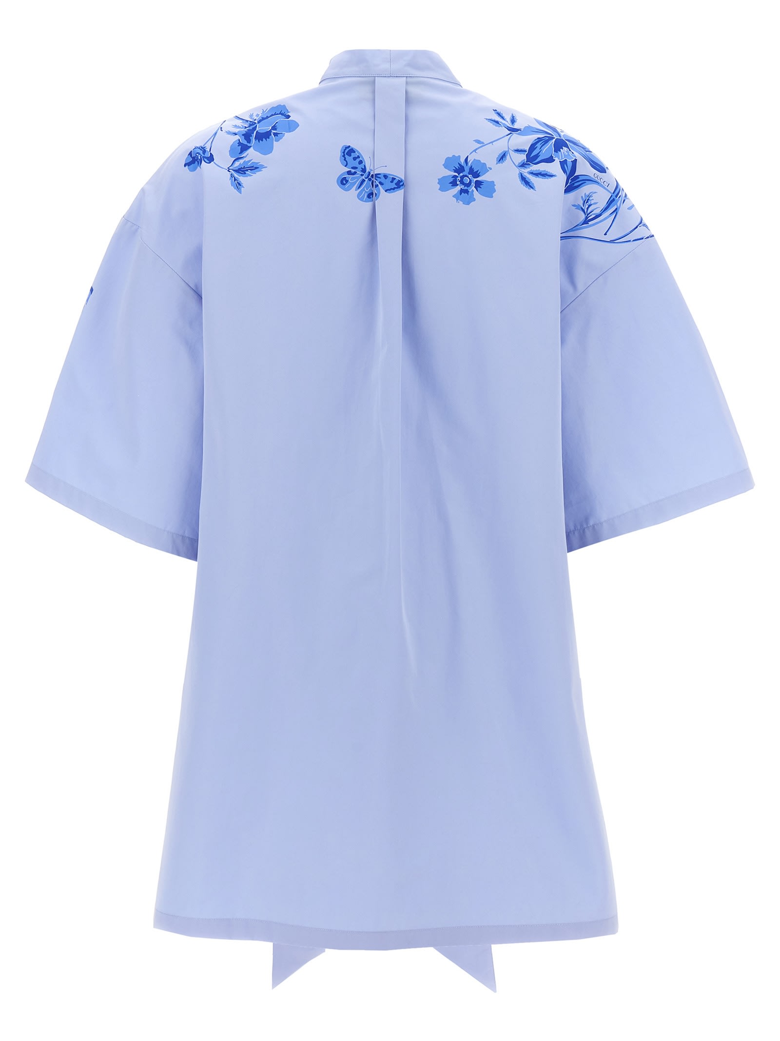 Gucci Midi Dress With Floral Embroidery And V-neckline In Baby Blue/mix