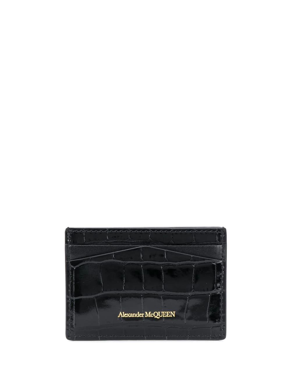 Shop Alexander Mcqueen Crocodile Embossed Leather Card Holder In Black