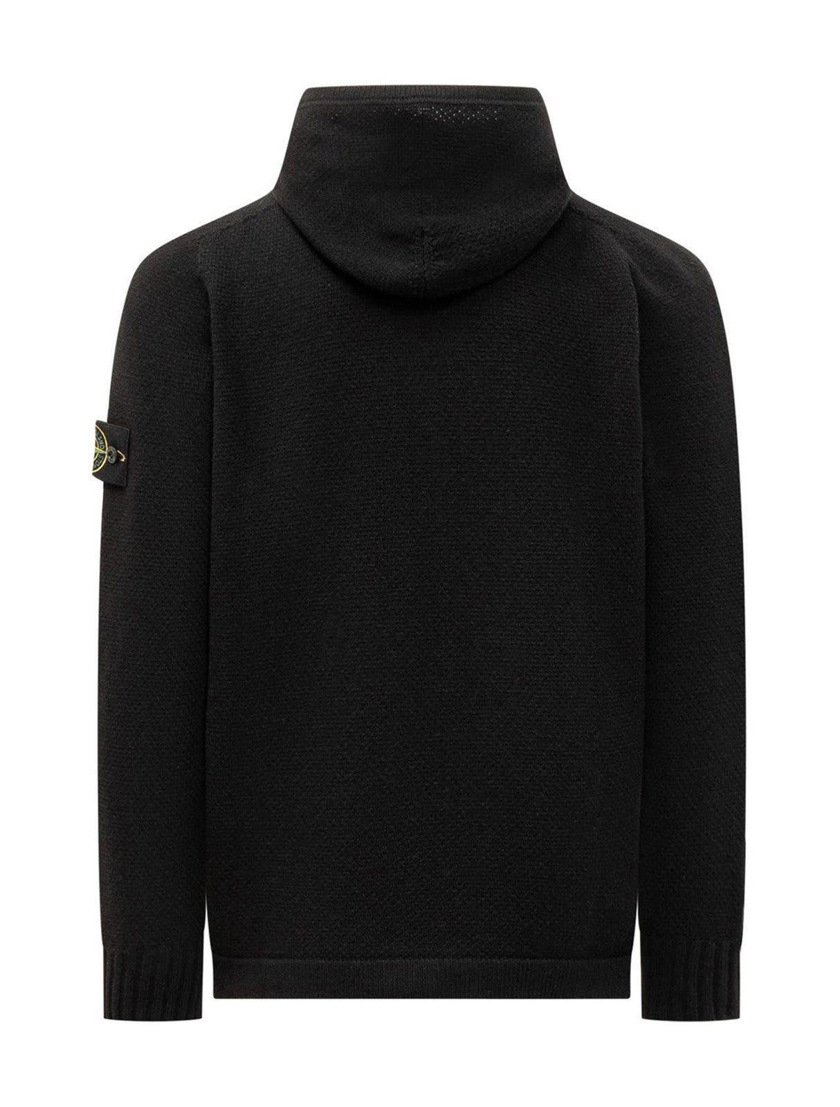 STONE ISLAND LOGO PATCH ZIPPED HOODED CARDIGAN 