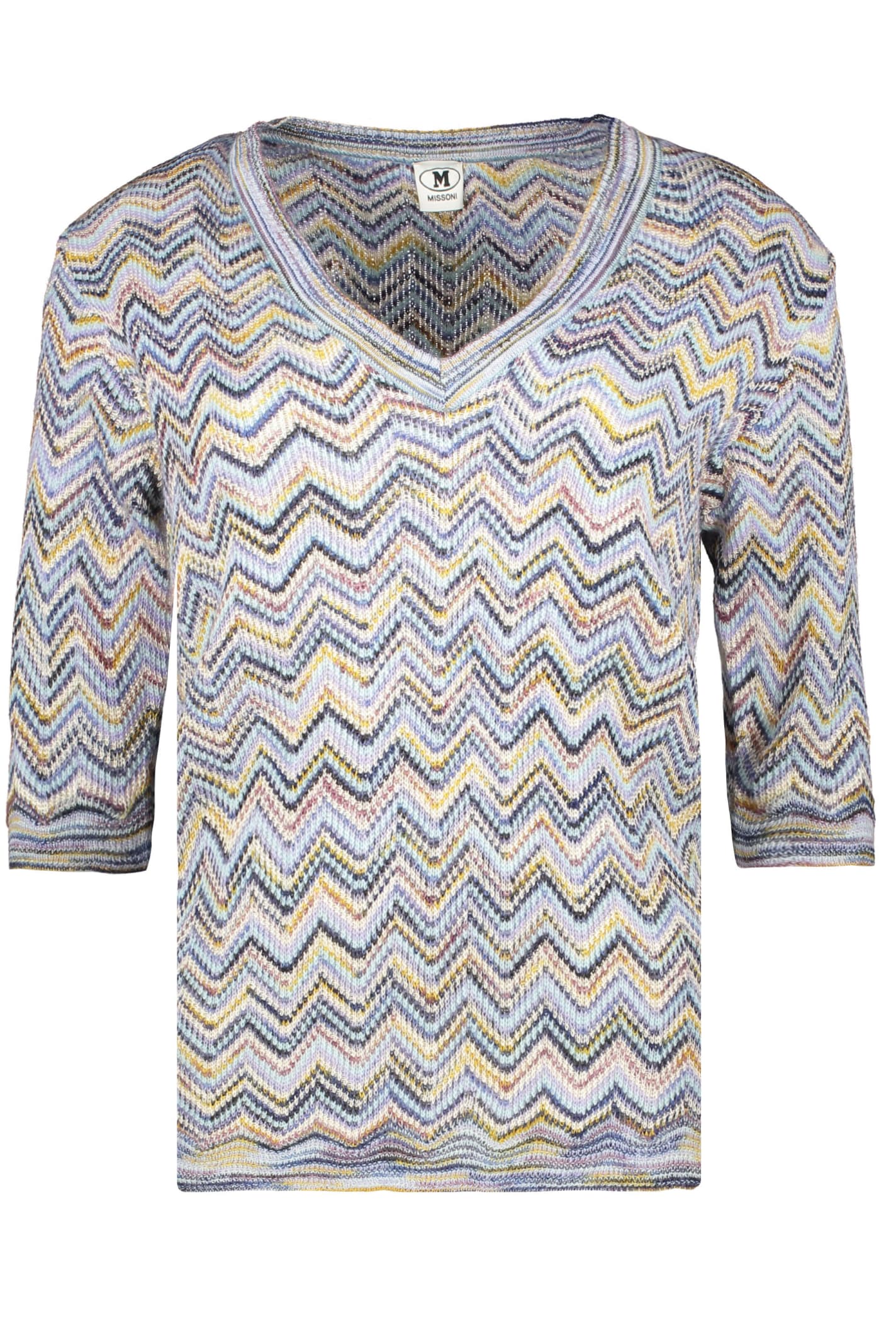M Missoni Sweater With V-neck In Blue