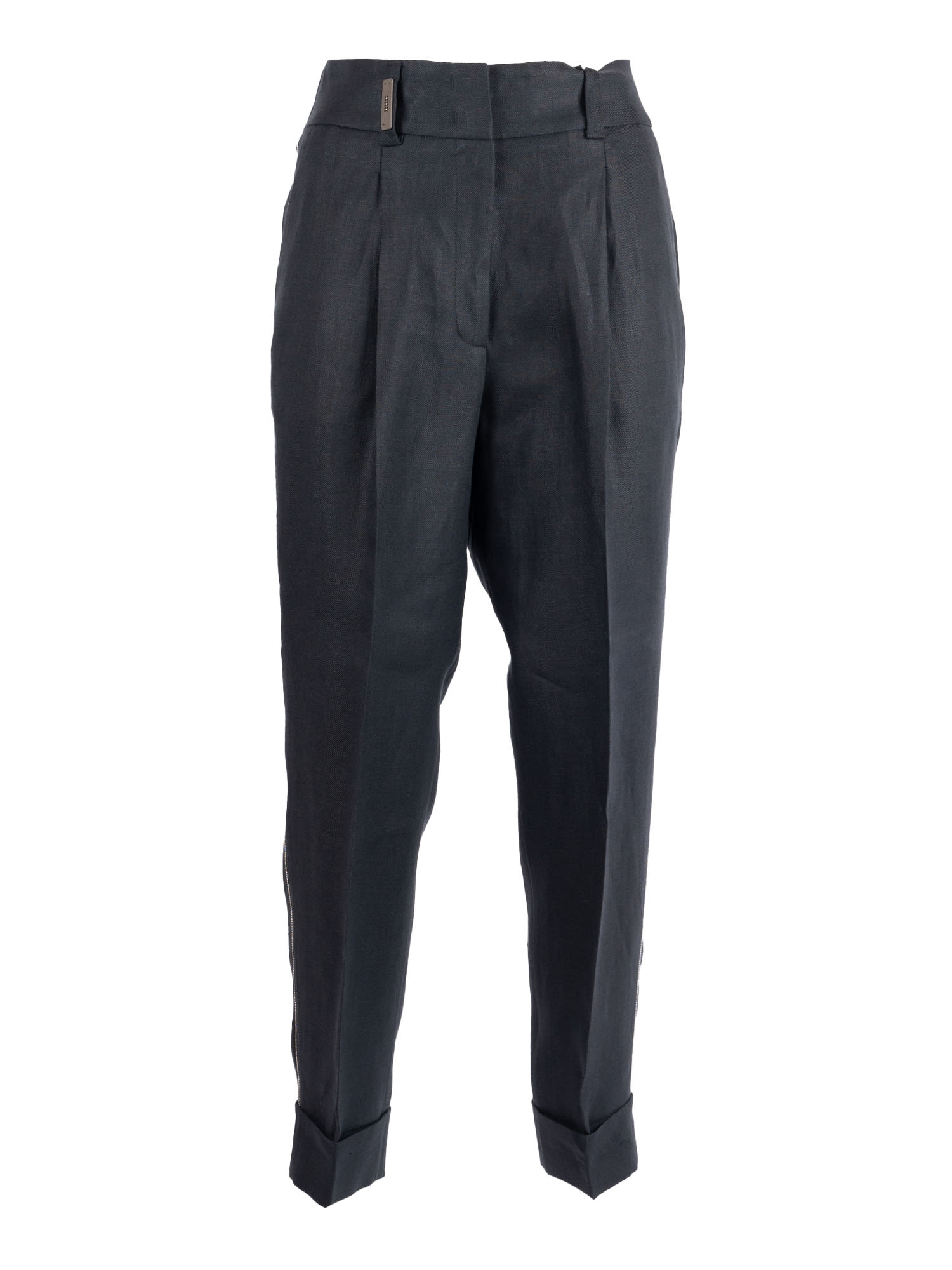 Peserico Pleated Zipper Casual Pants In Blue