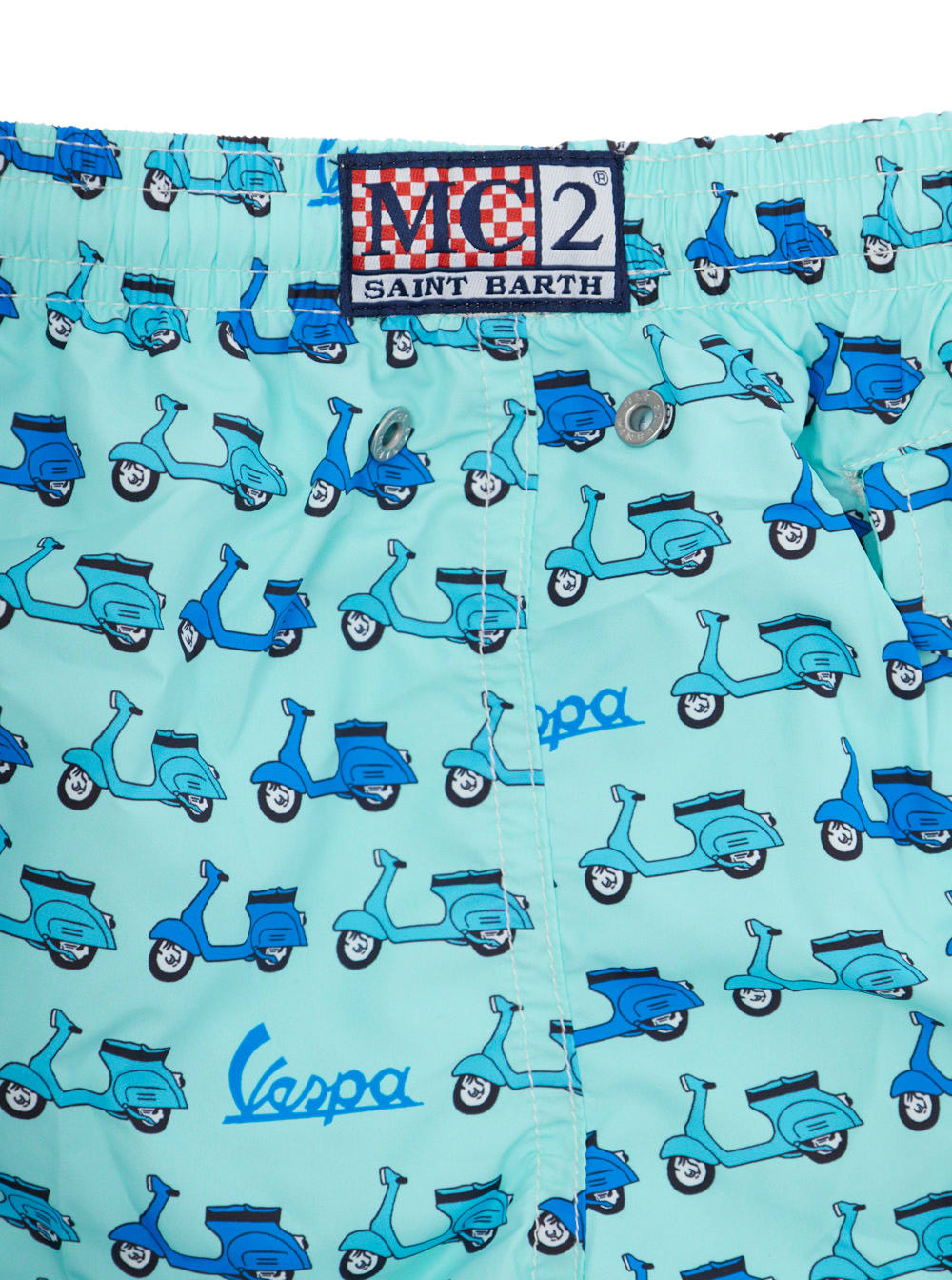 MC2 SAINT BARTH JEAN LIGHTING LIGHT BLUE SWIM SHORTS WITH ELASTIC DRAWSTRING WAIST AND ALL-OVER PRINT IN TECH FABRIC 