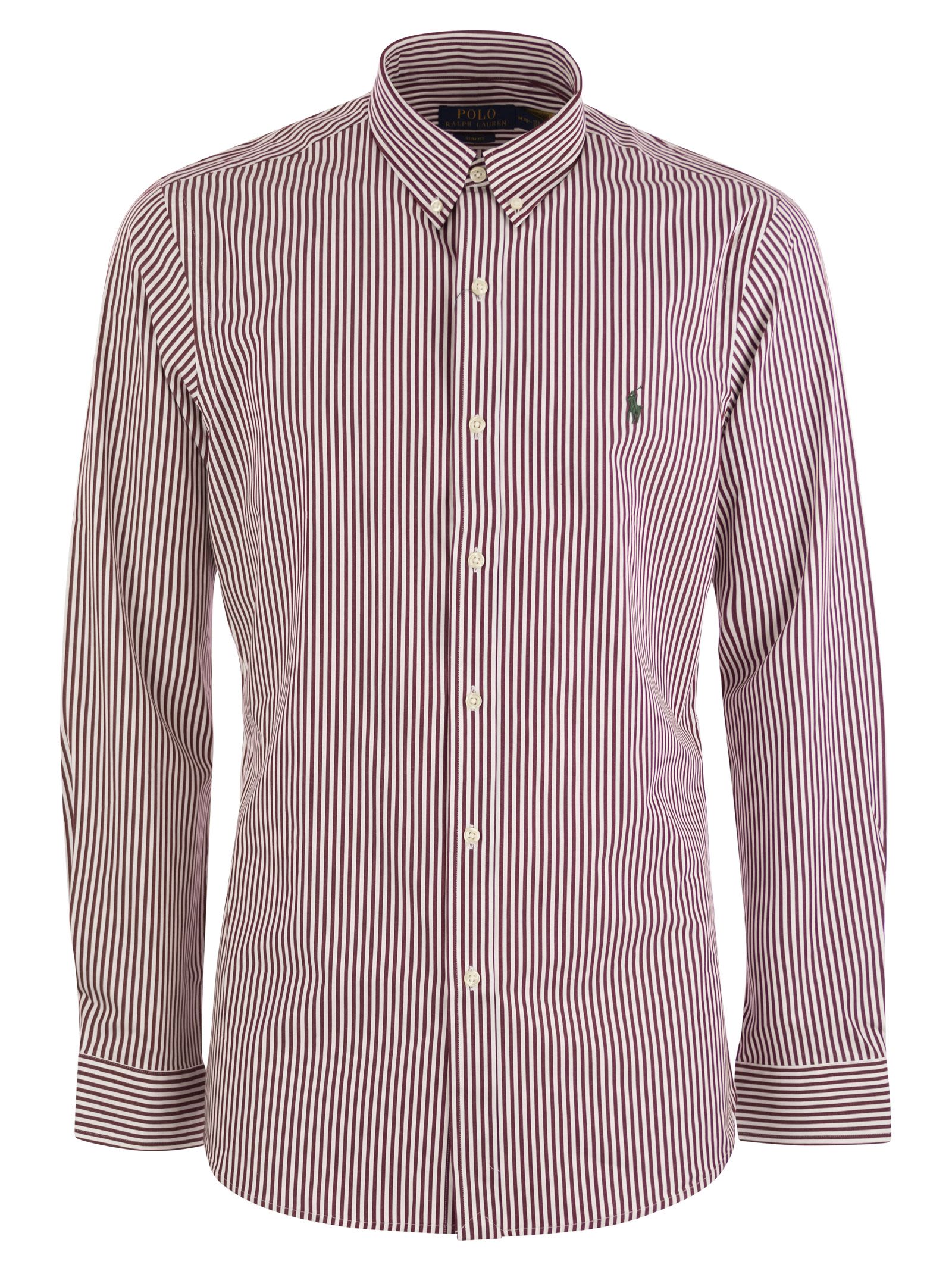 Shop Polo Ralph Lauren Slim-fit Striped Stretch Poplin Shirt In Wine/white
