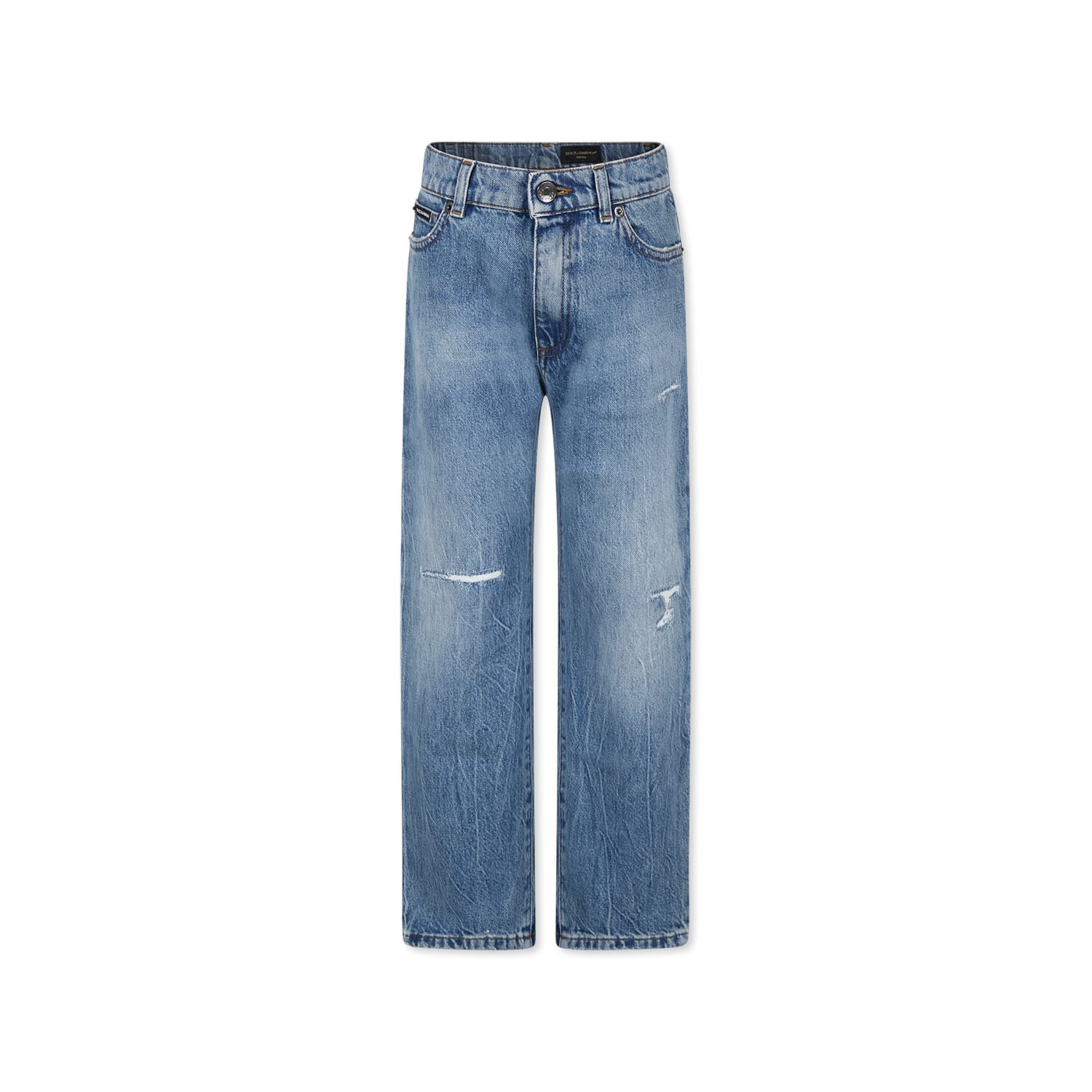 Dolce & Gabbana Blue Jeans For Boy With Logo In Denim