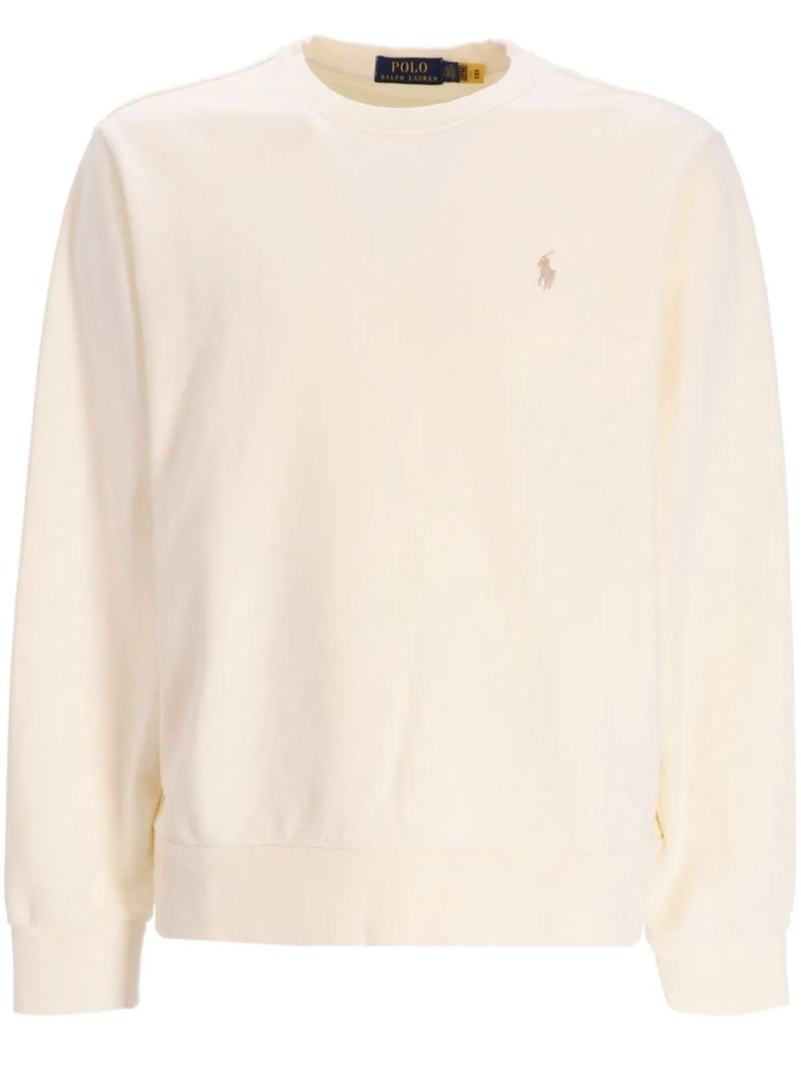 Shop Polo Ralph Lauren Cream White Cotton Sweatshirt In Bianco