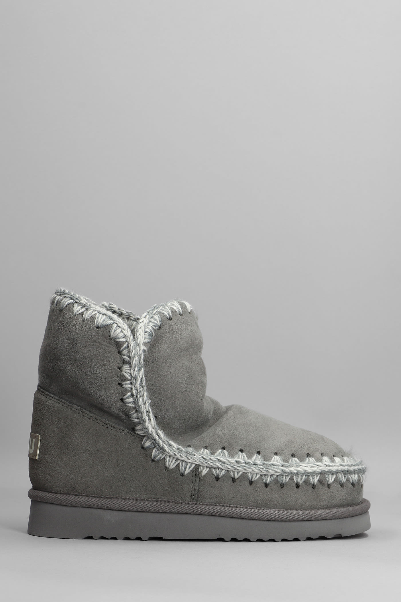 Mou Eskimo 18 Low Heels Ankle Boots In Grey Suede In Grey
