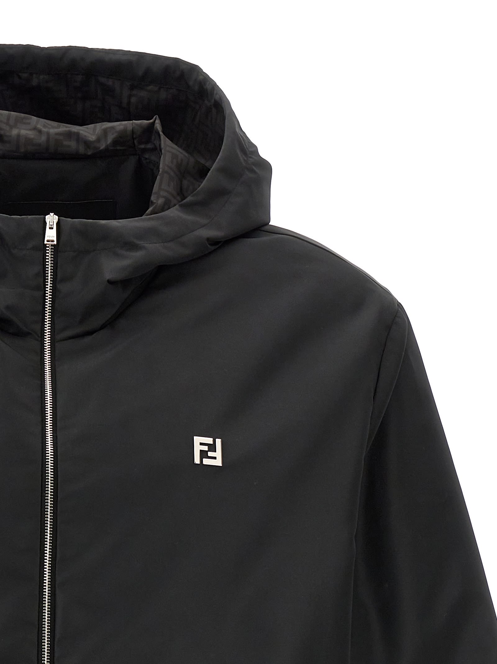 Fendi Branded Jacket With Hood And Pockets In Black