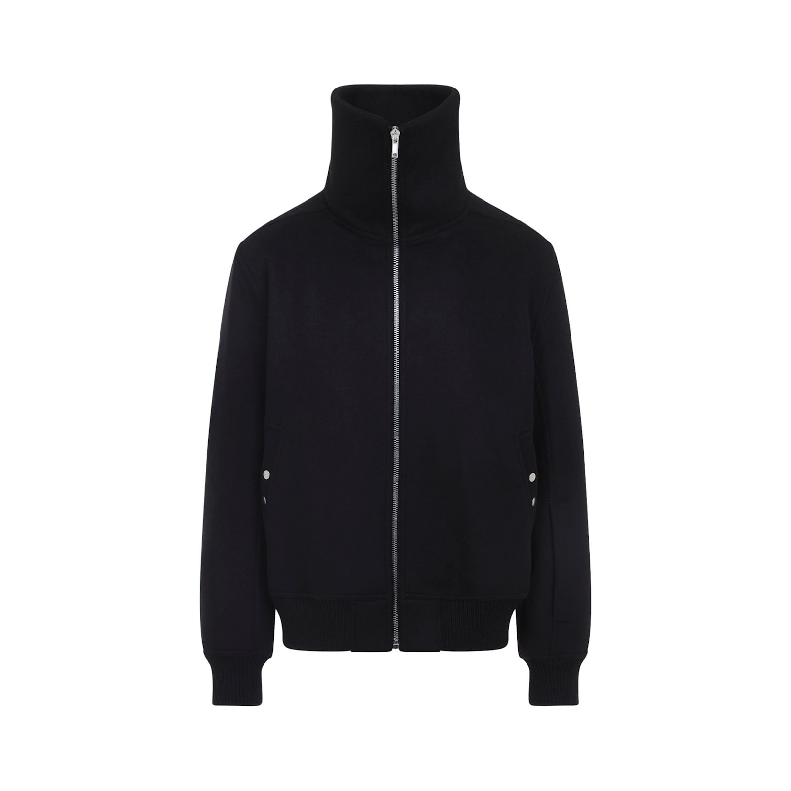 Rick Owens High Collar Jacket With Ribbed Cuffs And Hem In Black