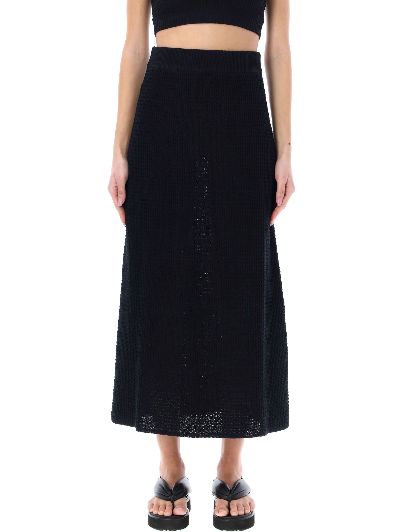 Loulou Studio Ribbed Knit Midi Skirt With Side Slit In Black
