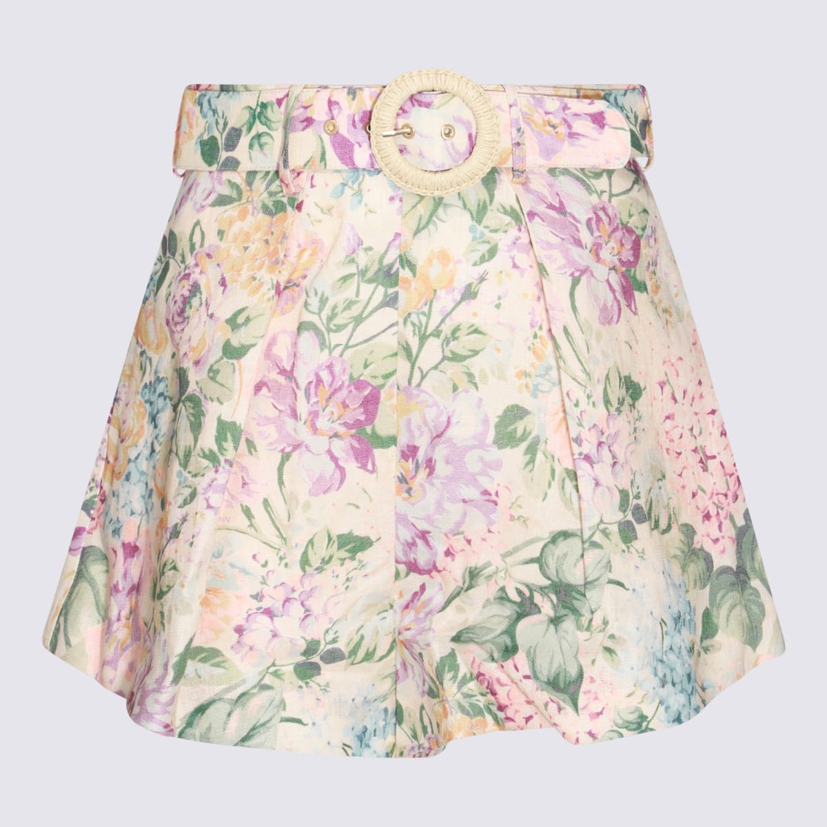 Shop Zimmermann Multicolor Linen Shorts In Multi Watercolour Floral