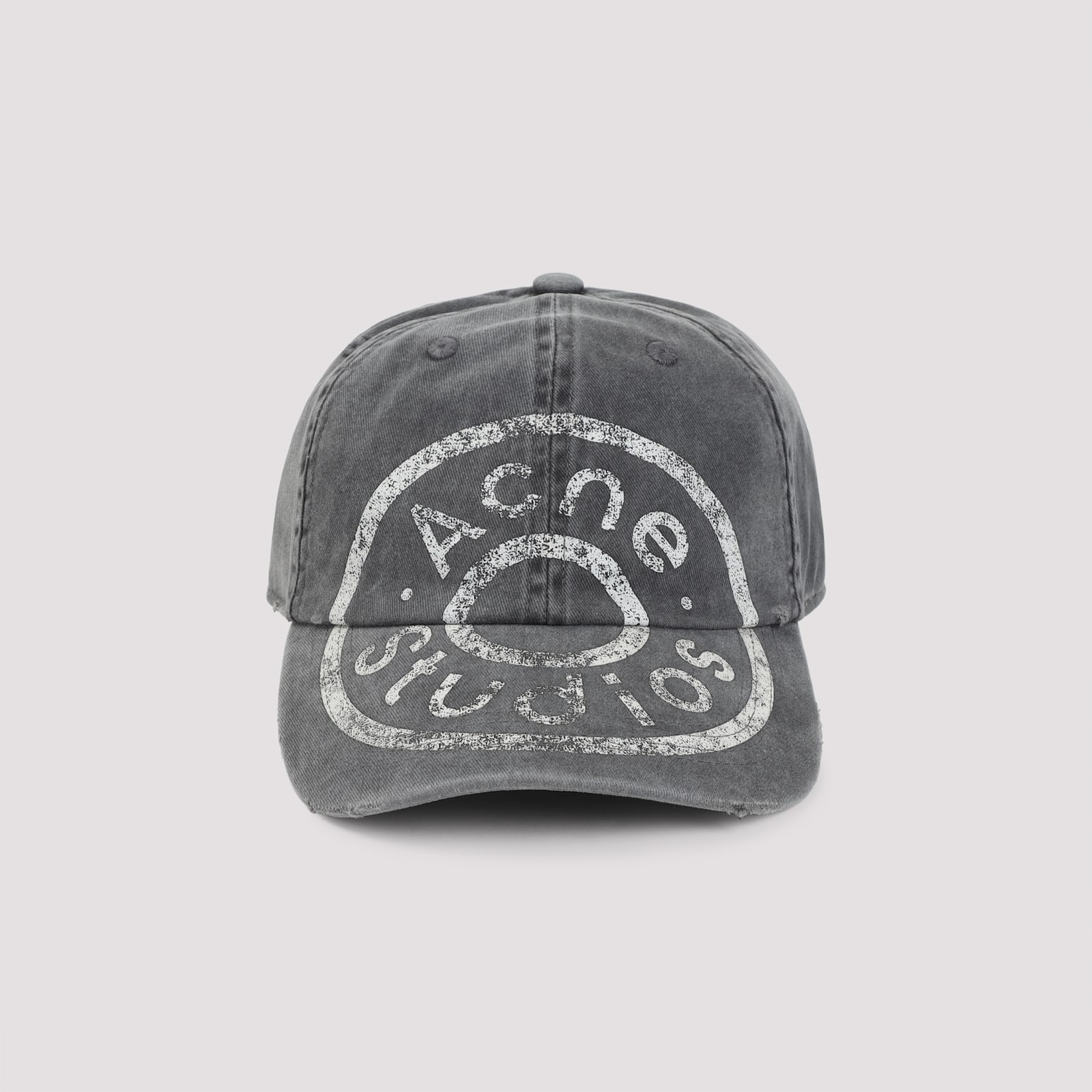 Acne Studios Distressed Curved Brim Hat With Eyelet Vents In Gray