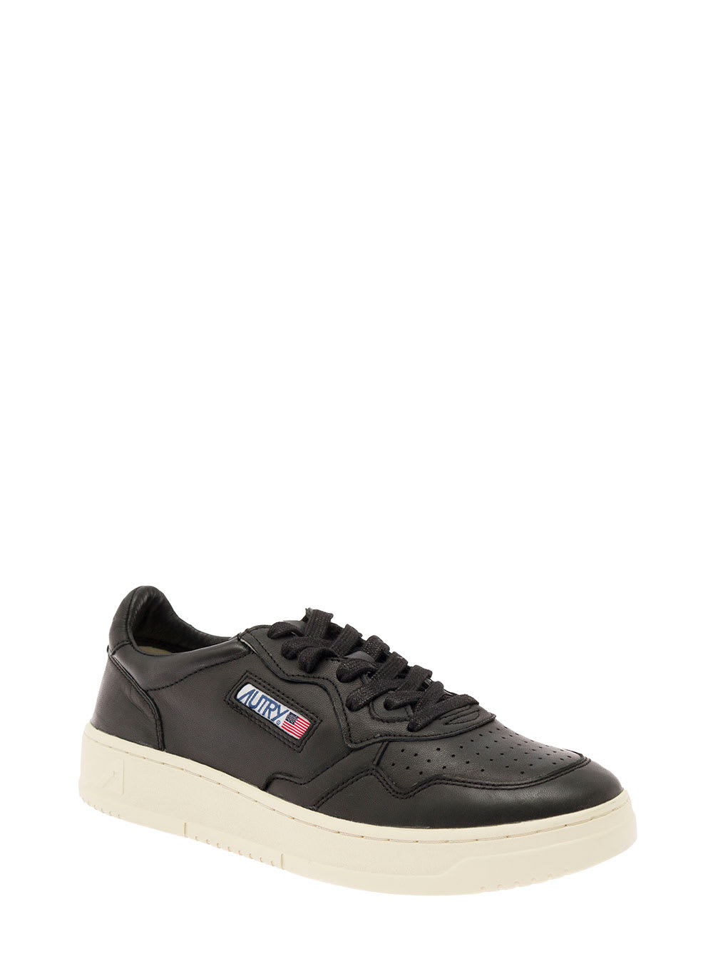 Shop Autry Medalist Black Low Top Sneakers With Logo Detail In Leather Man