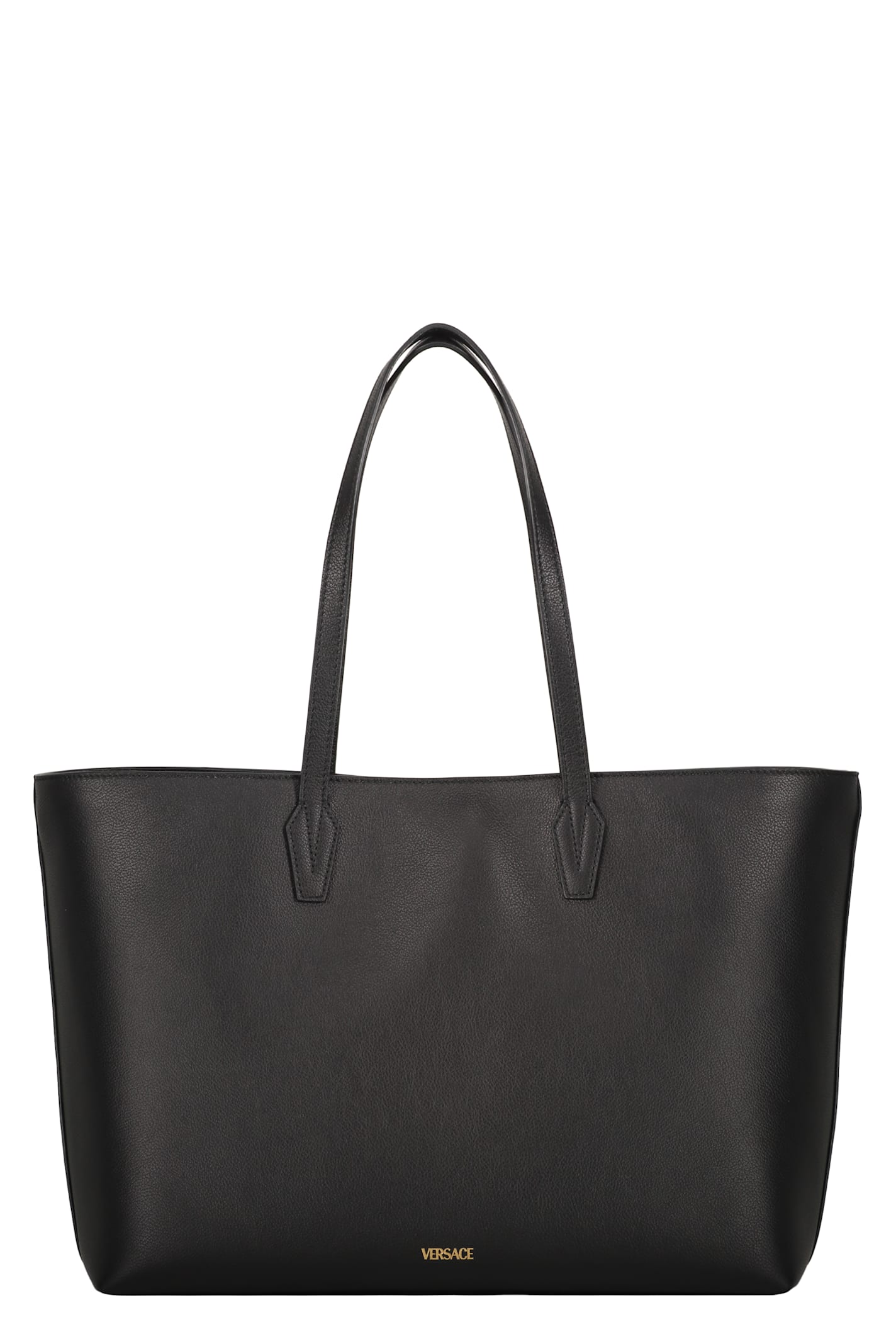 Versace Leather Tote In Black