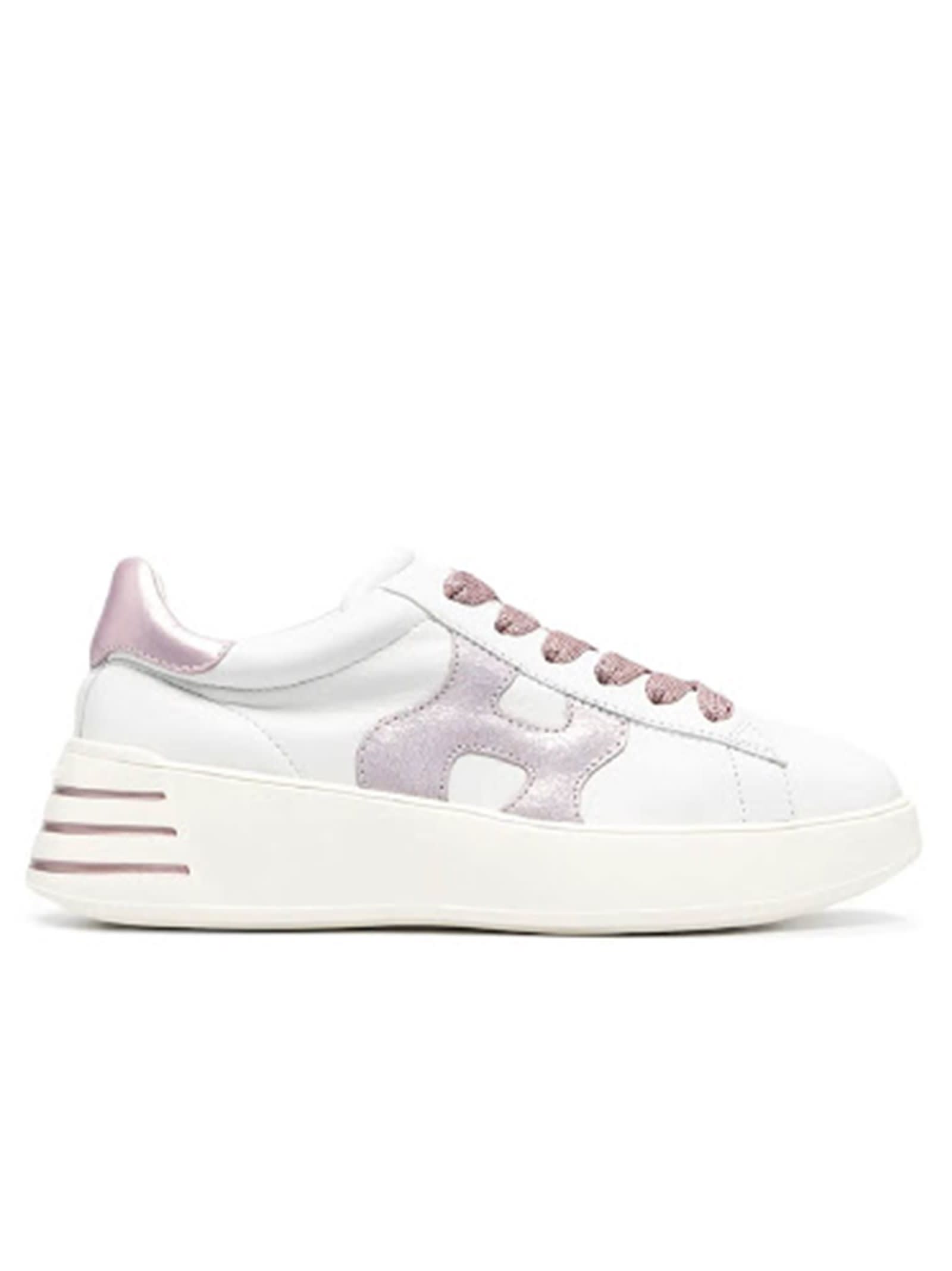Hogan White And Metallic Pink Rebel Sneakers