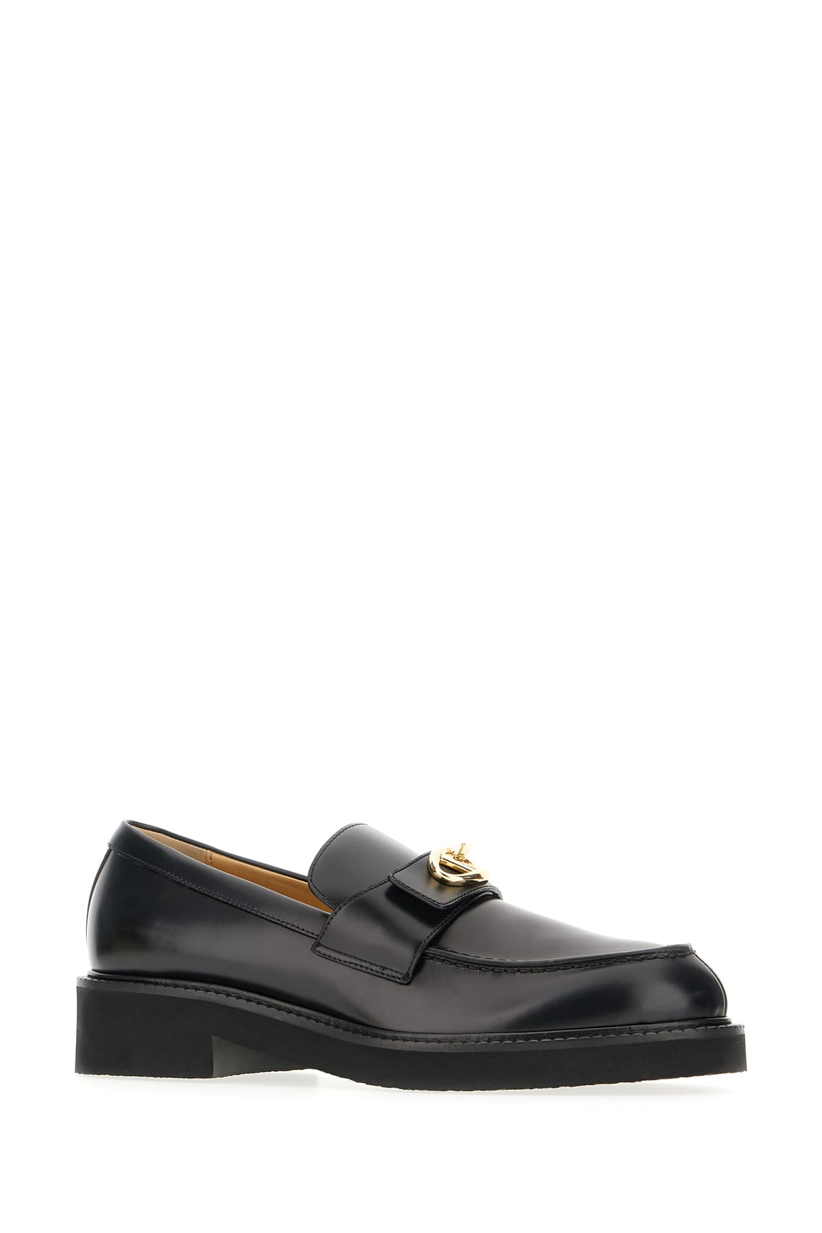 Shop Valentino Black Leather Loafers In Nero