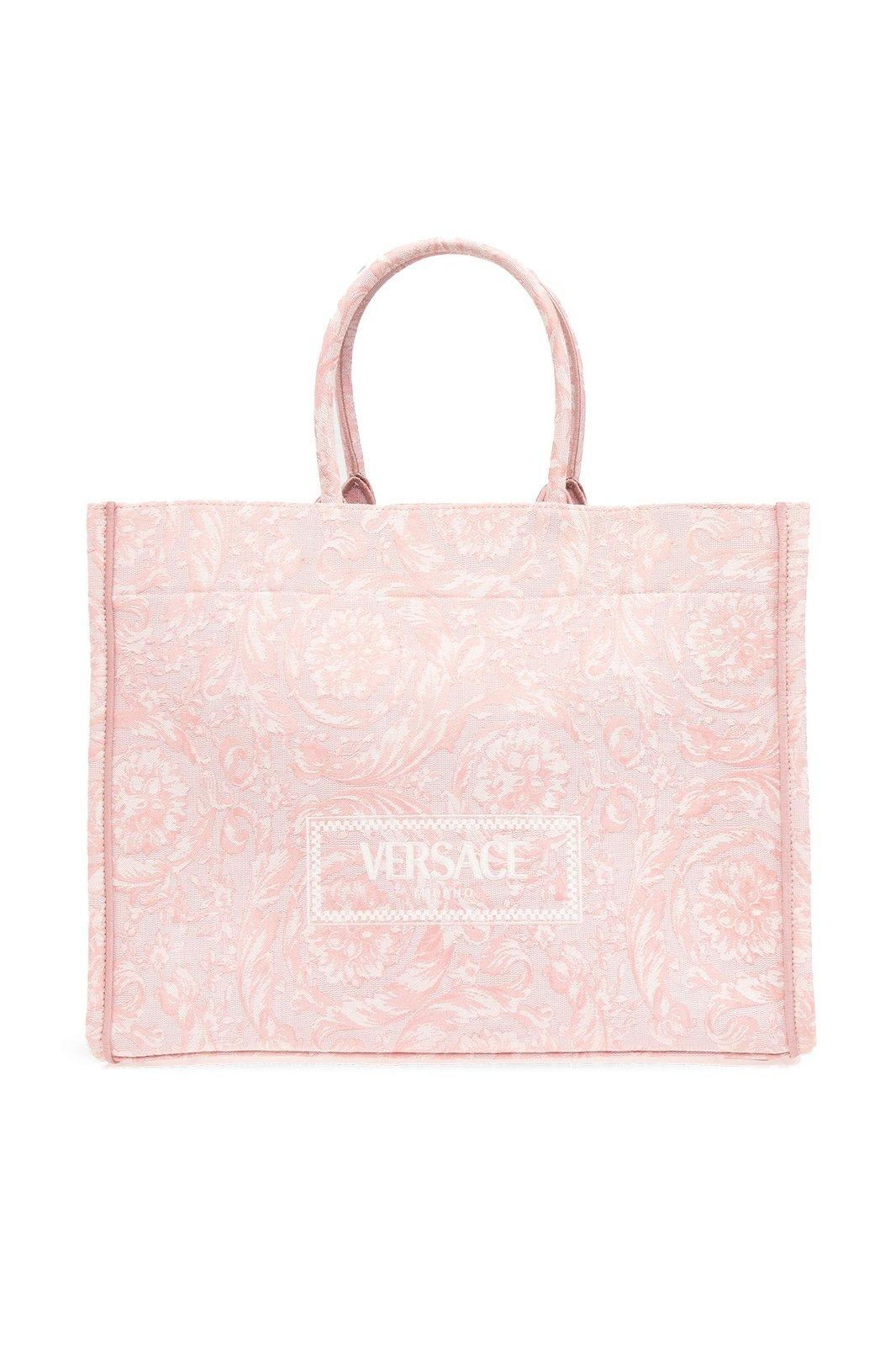 Shop Versace Athena Barocco Jacquard Large Tote Bag In Pale Pink