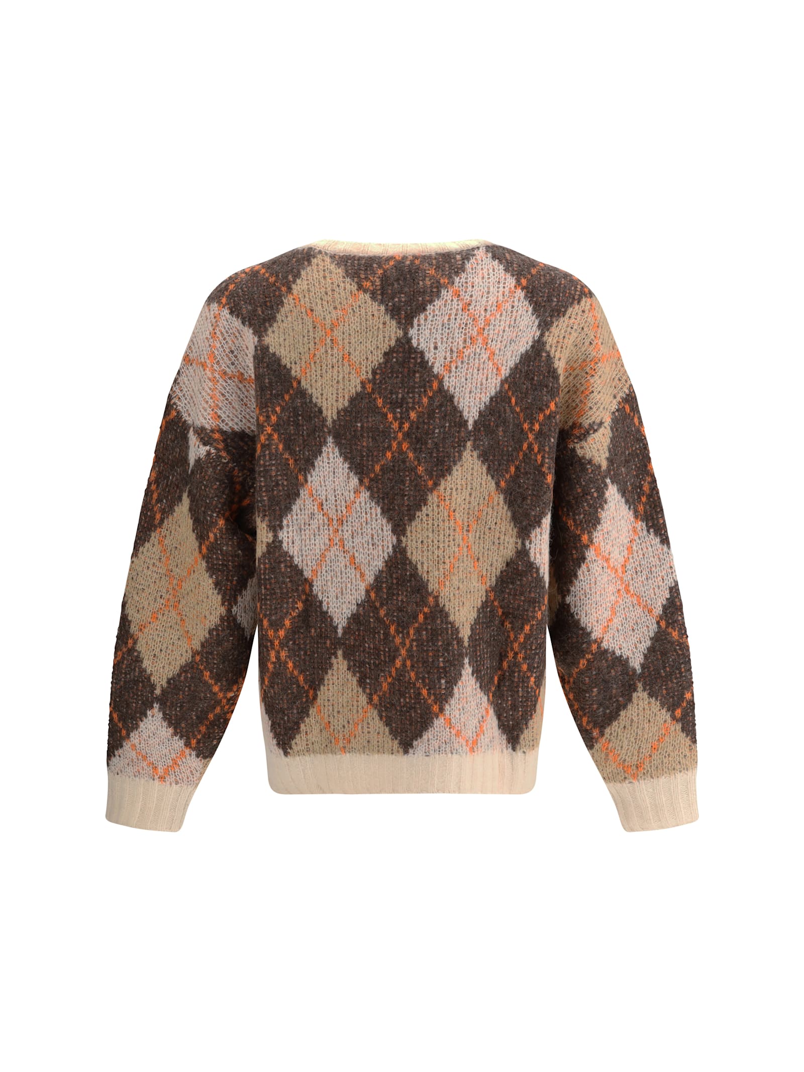 Emporio Armani Oversized Argyle Jacquard Knit Pullover In Brown