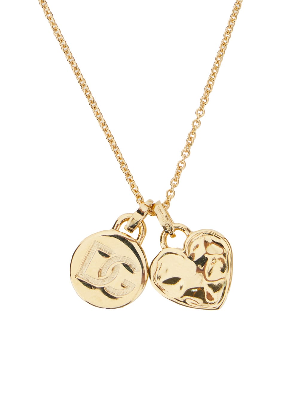 Dolce & Gabbana Women Gold Colored Necklace With Logo Pendant And Heart Pendant In Brass Woman In Gold