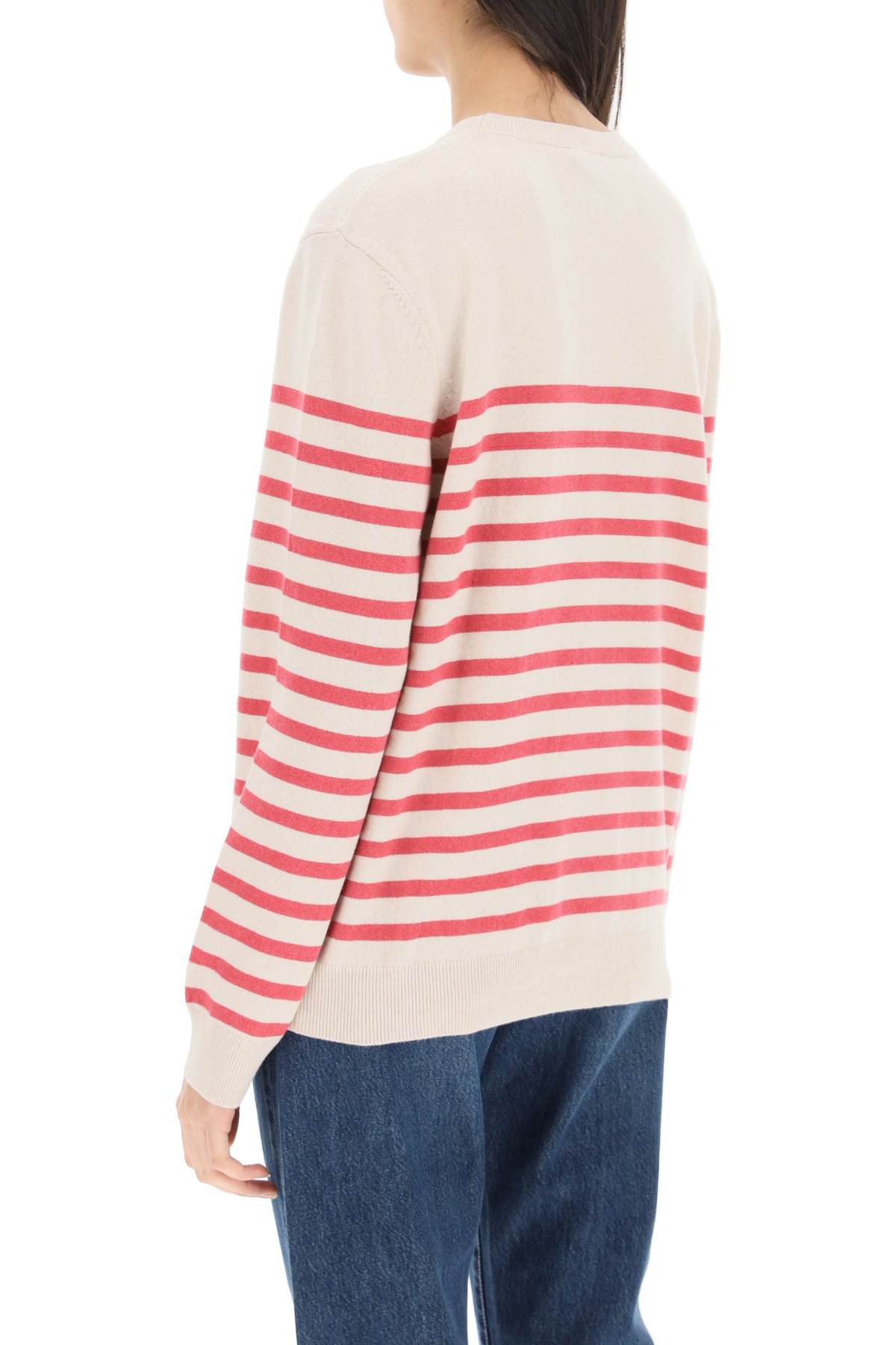 Shop Apc Phoebe Striped Cashmere And Cotton Sweater In Blanc Casse (beige)