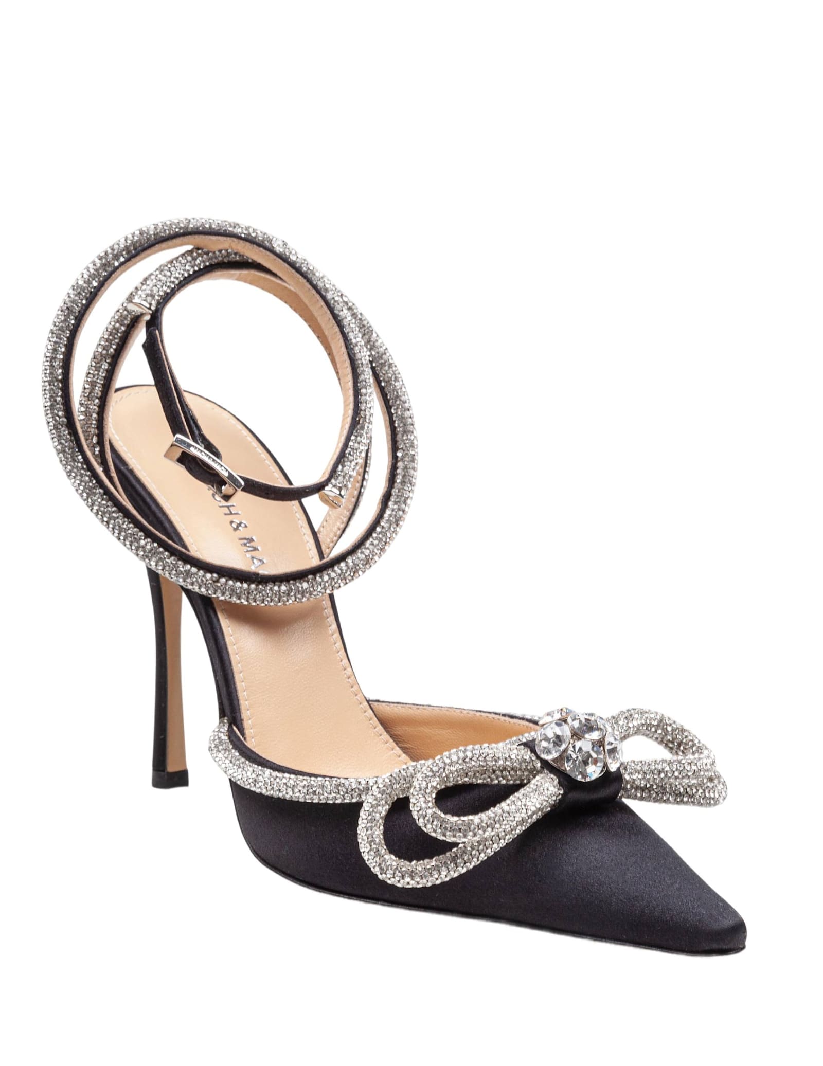 Mach & Mach Satin Double Decollete With Rhinestone Bow In Black