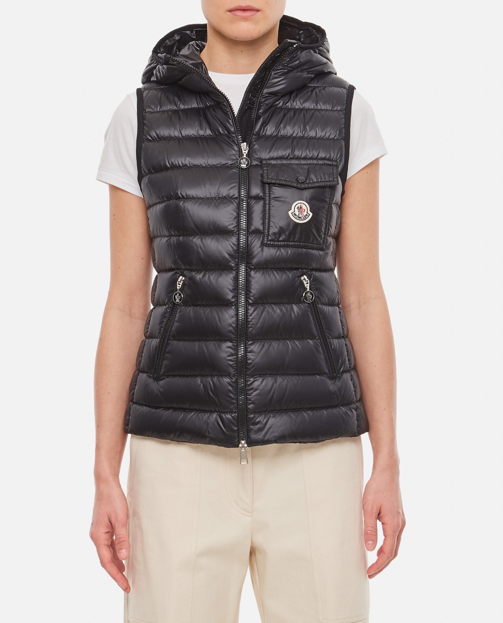 Moncler Glygos Puffer Vest W/ Hooded Collar In Black