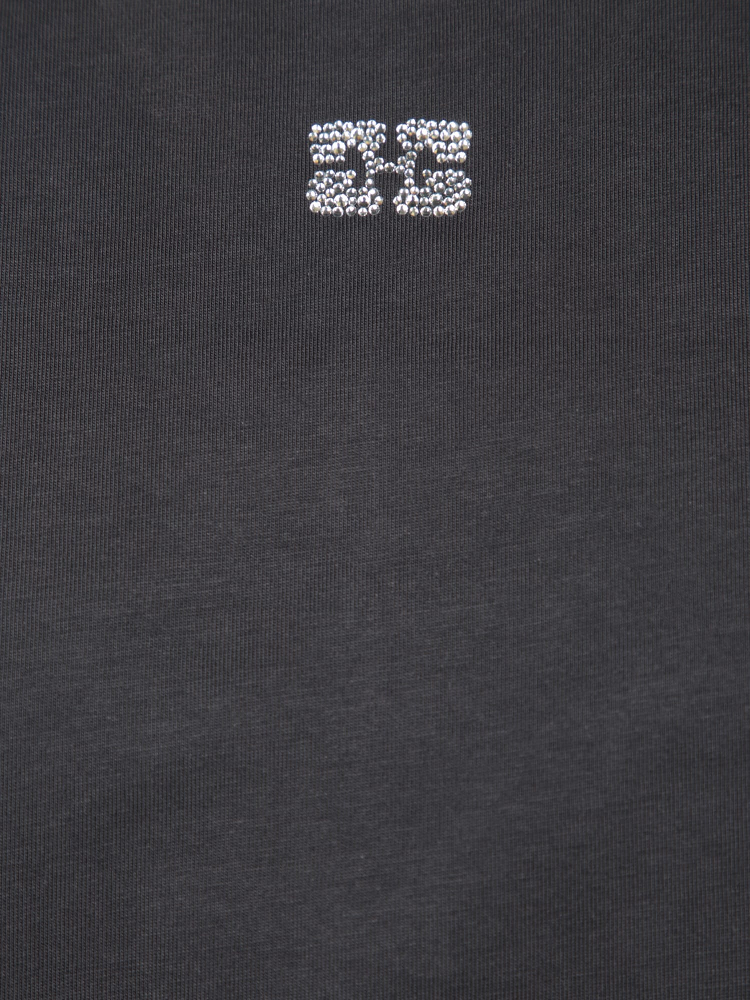 GANNI GREY JERSEY T-SHIRT WITH RHINESTONE LOGO 