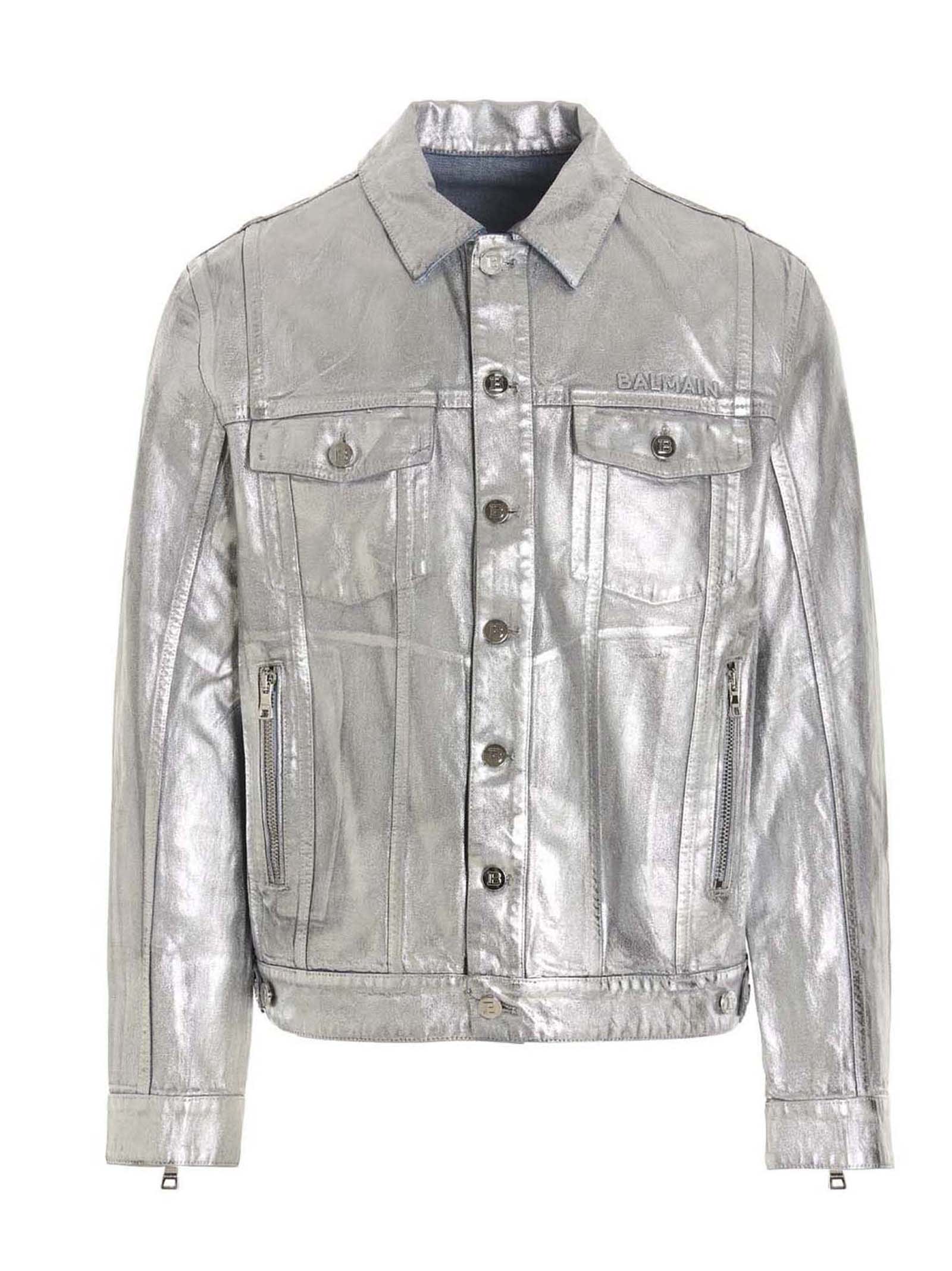 Balmain Silver Coated Denim Jacket
