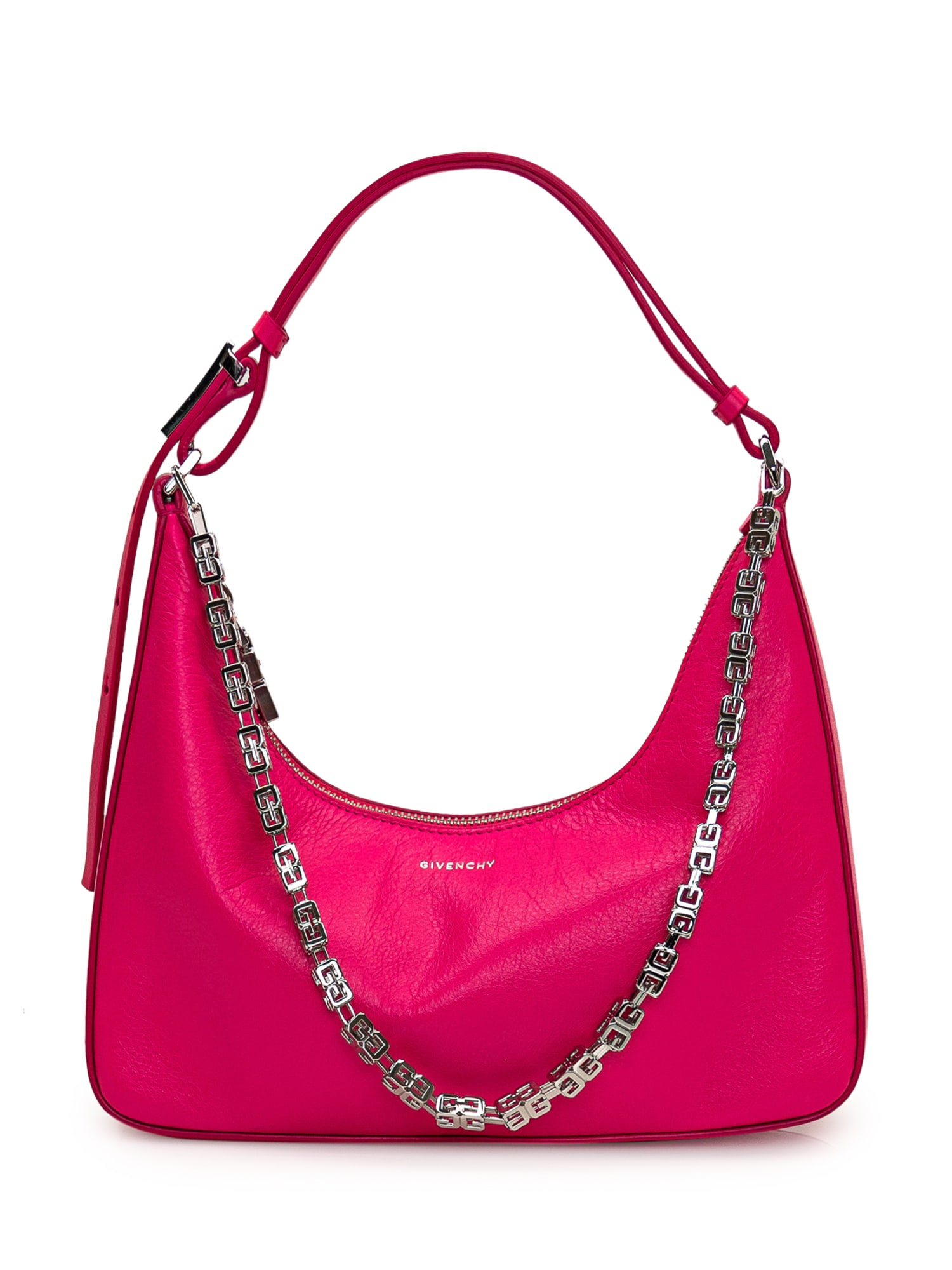 GIVENCHY NEON PINK LEATHER SMALL CUT OUT MOON BAG WITH CHAIN