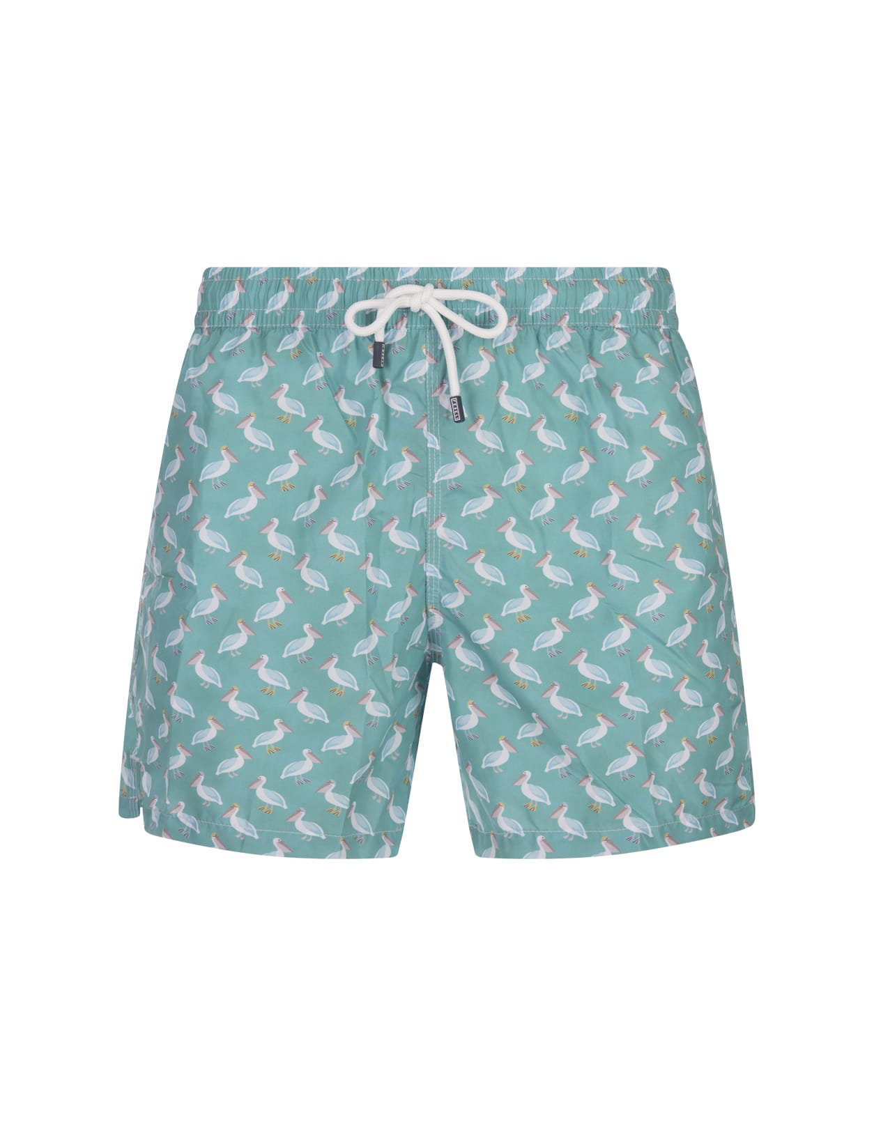 Green Pink Swim Shorts With Pelican Pattern