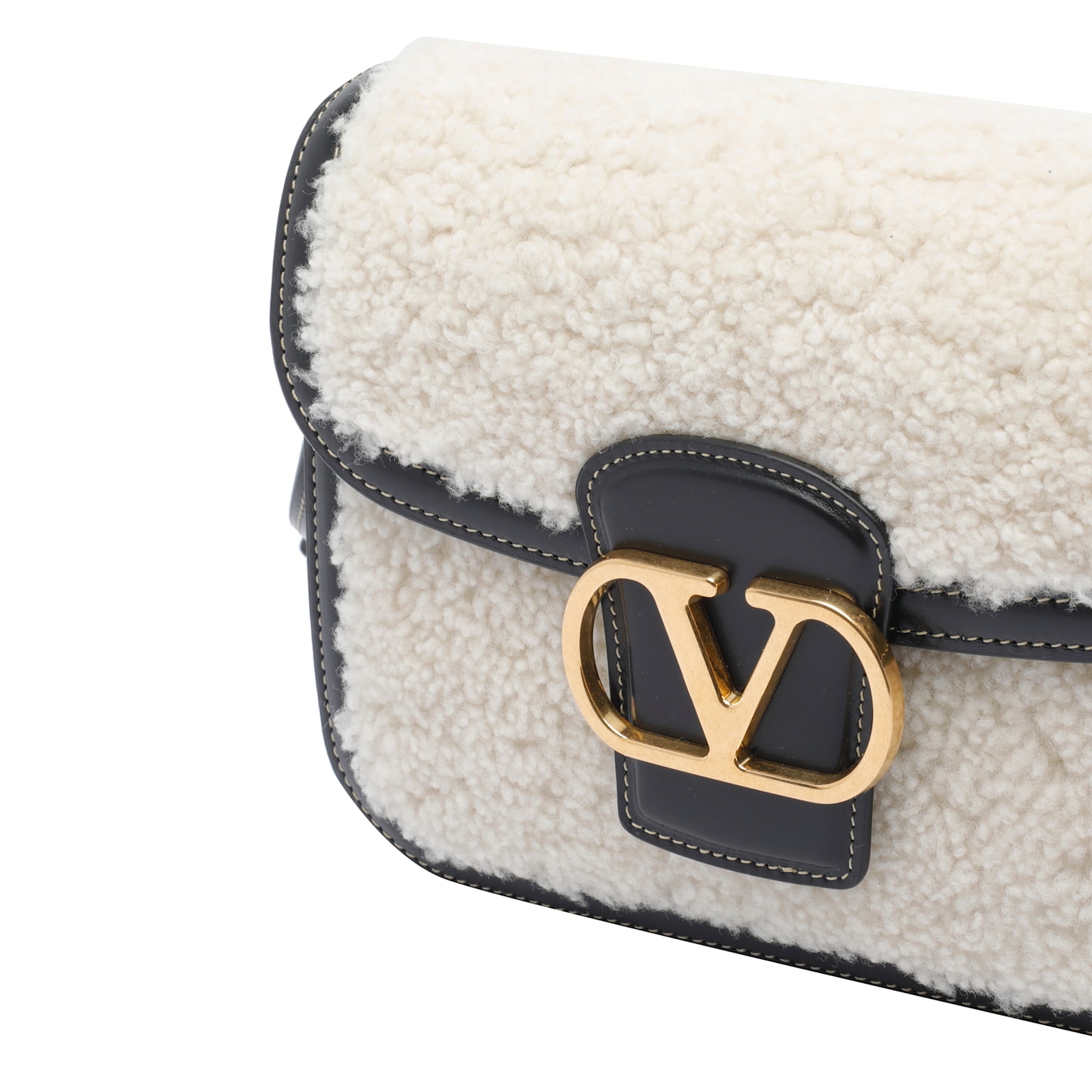 Valentino 9 To 5 Small Shearling And Leather Shoulder Bag In White