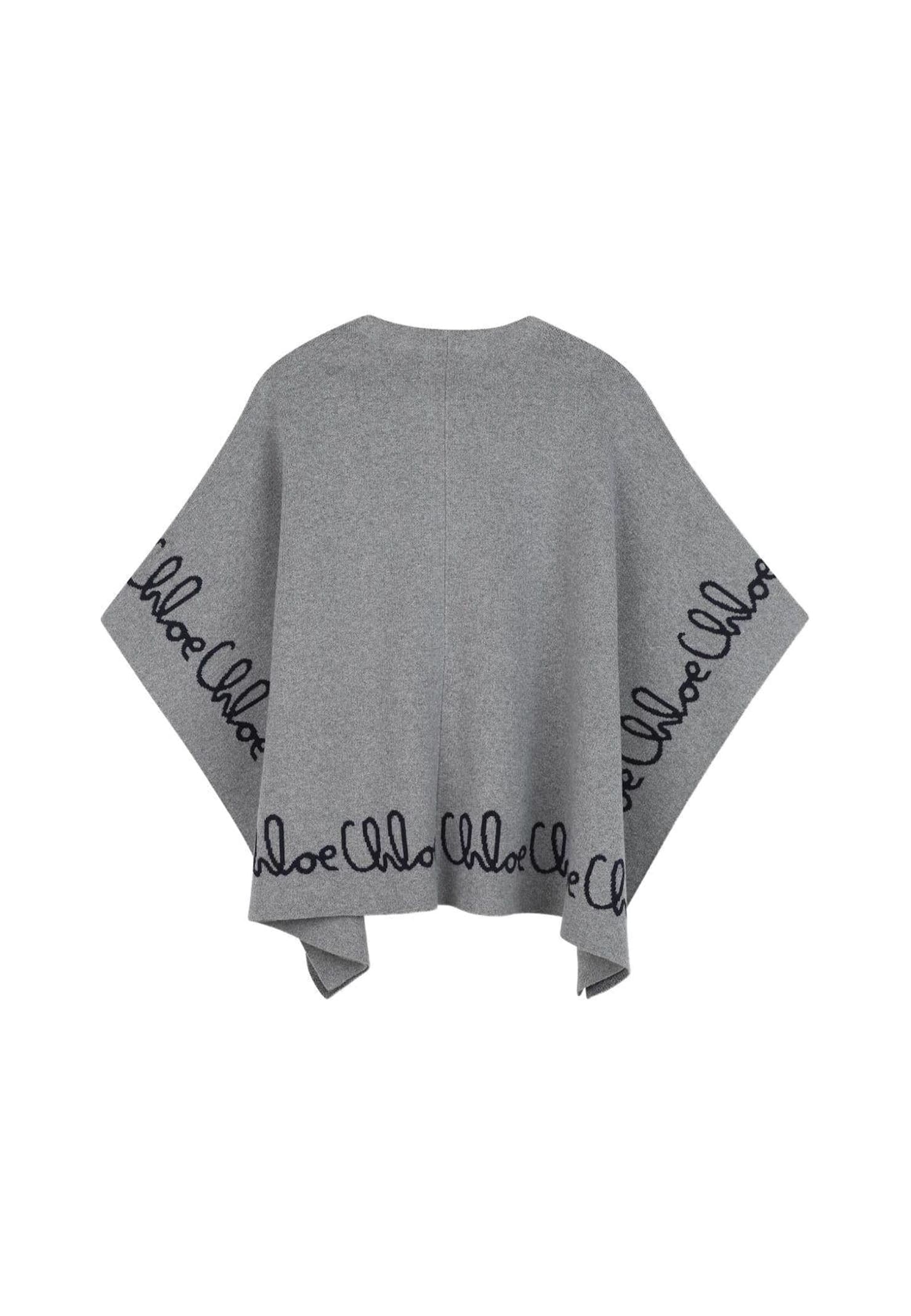 Chloé Kids Poncho With Embroidery In Gray