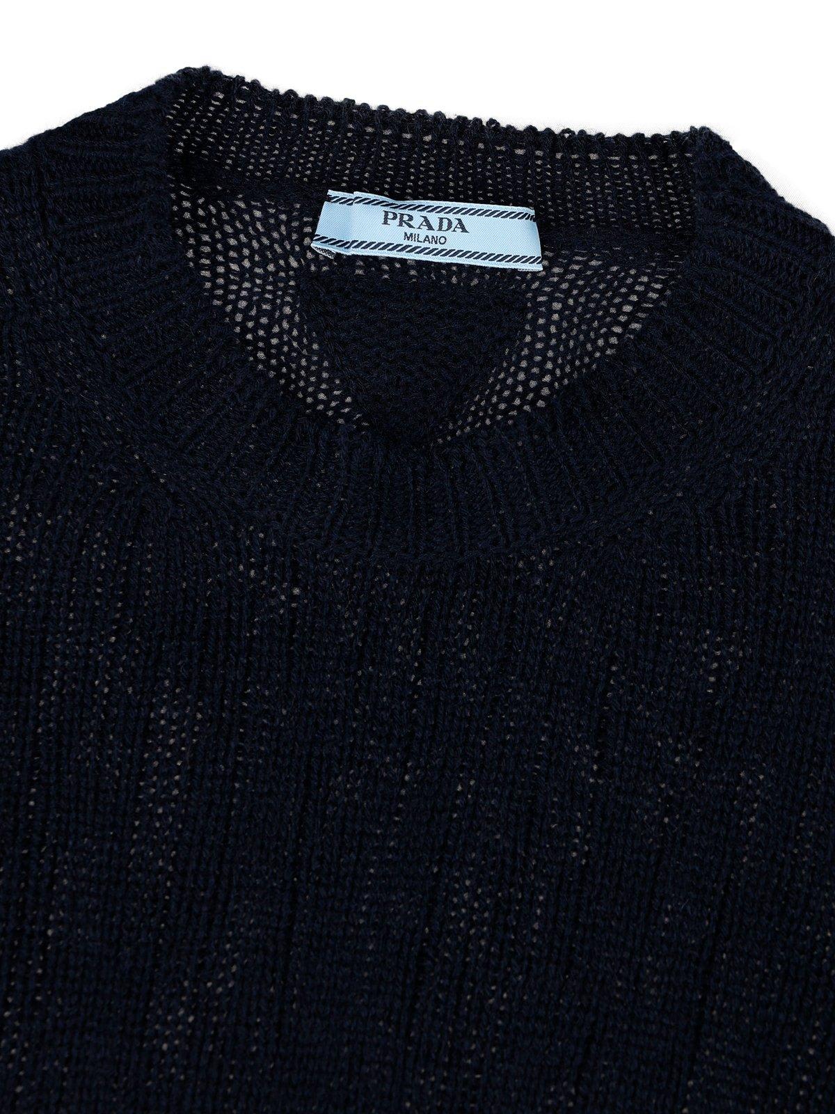 Shop Prada Crewneck Knitted Jumper In Bleu