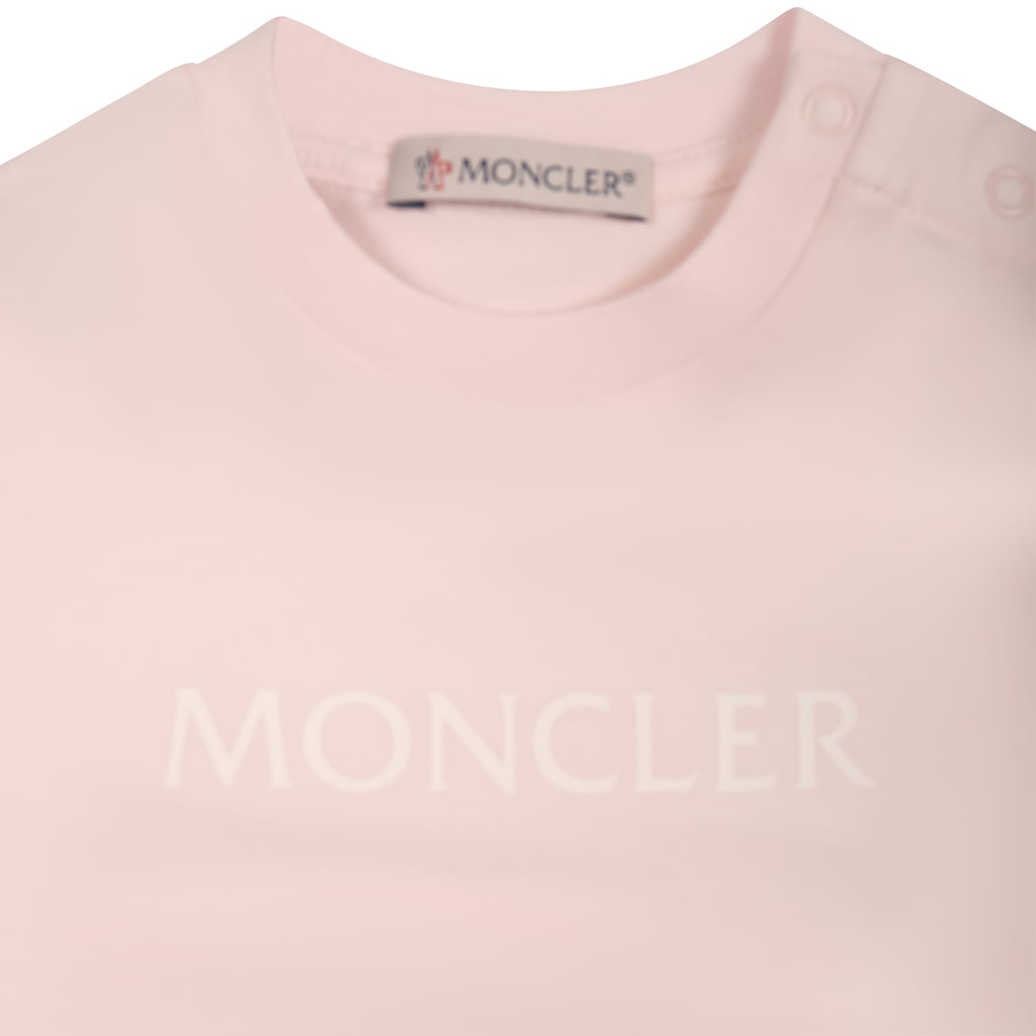 Shop Moncler Pink T-shirt For Baby Girl With Ruffles And Logo