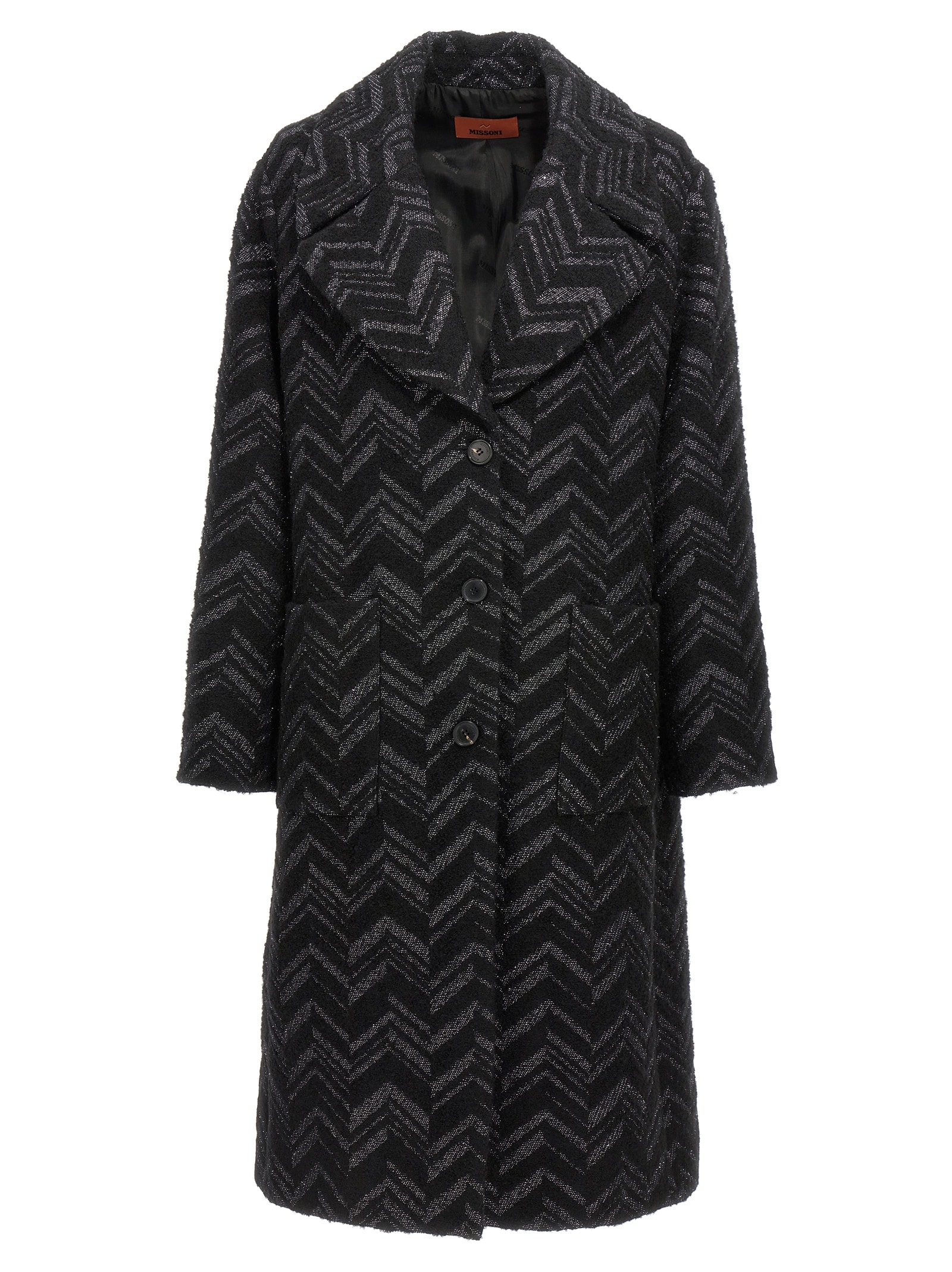 Shop Missoni Single-breasted Chevron Lamé Coat In Black