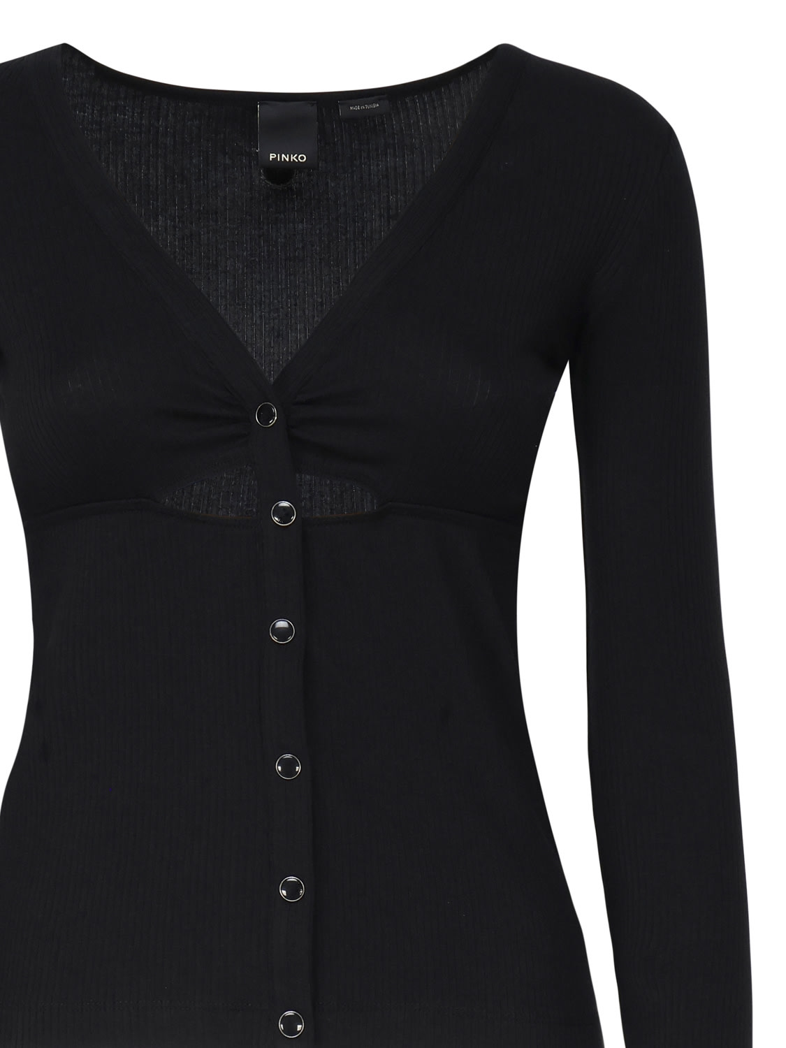 Shop Pinko Cotton Sweater With Gathered Neckline In Black Limousine